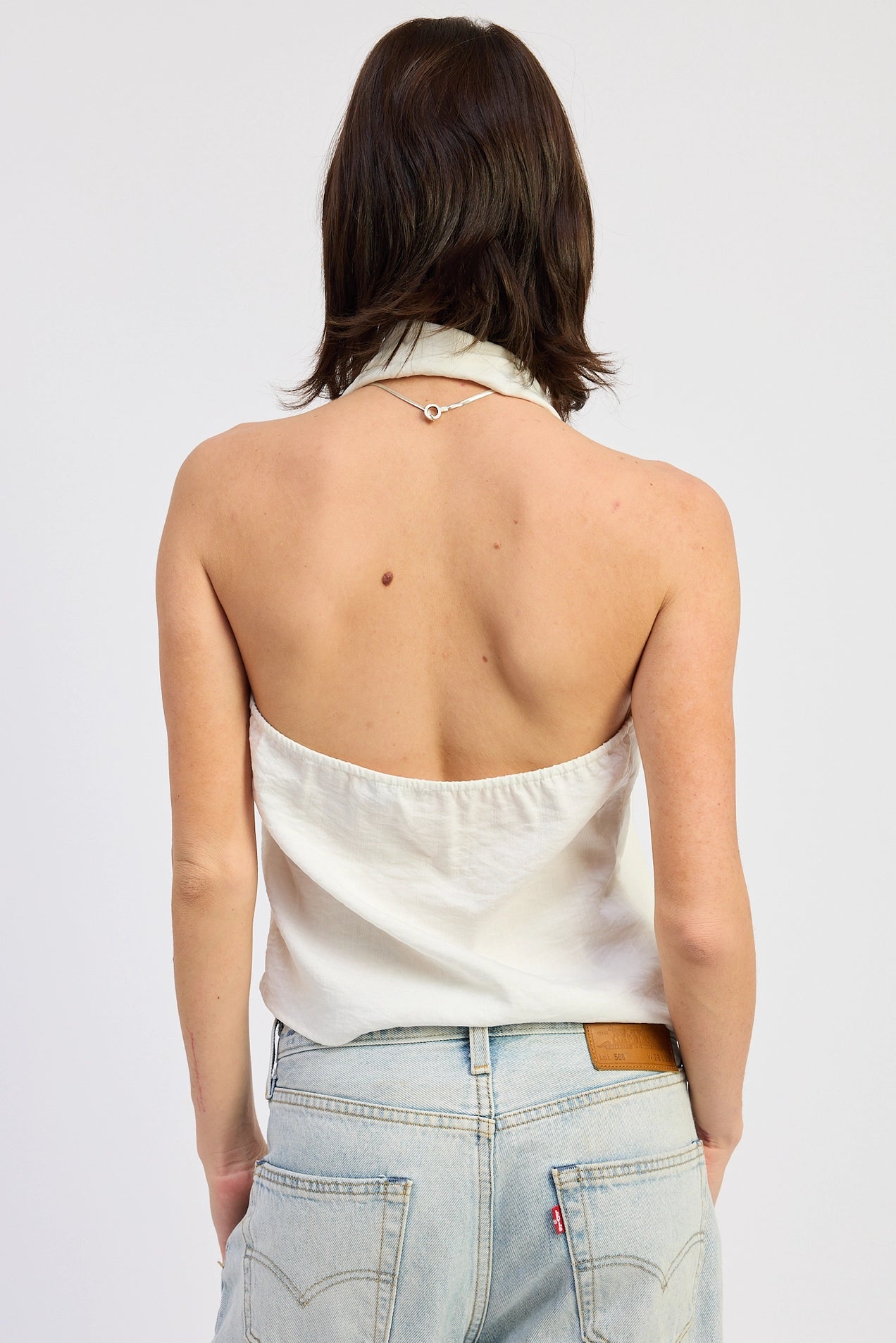 One Shoulder Scarf Top - White