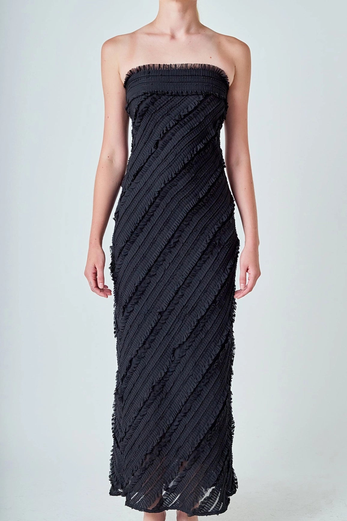 Endless Rose - Strapless Ruffled Maxi Dress - Black