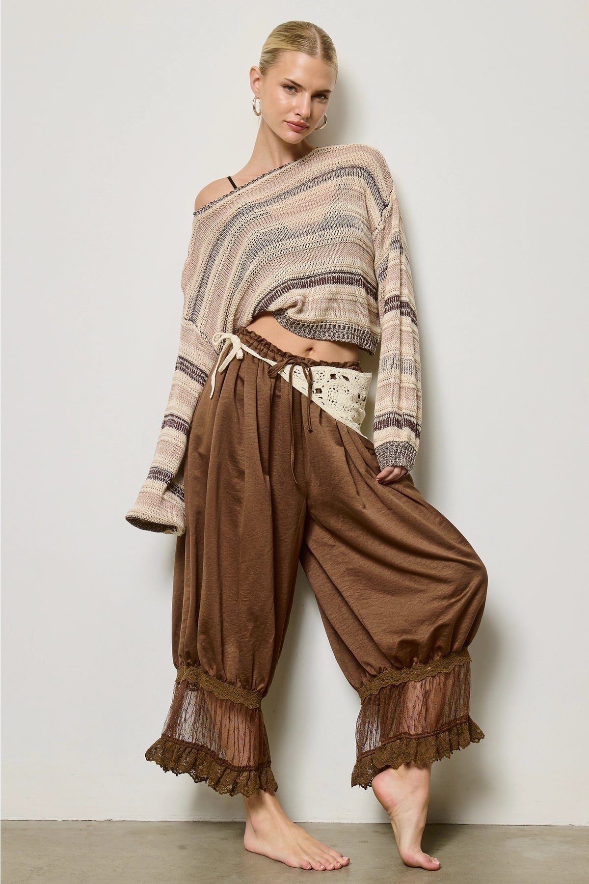Lace Trim Bloomer Pants - Espresso