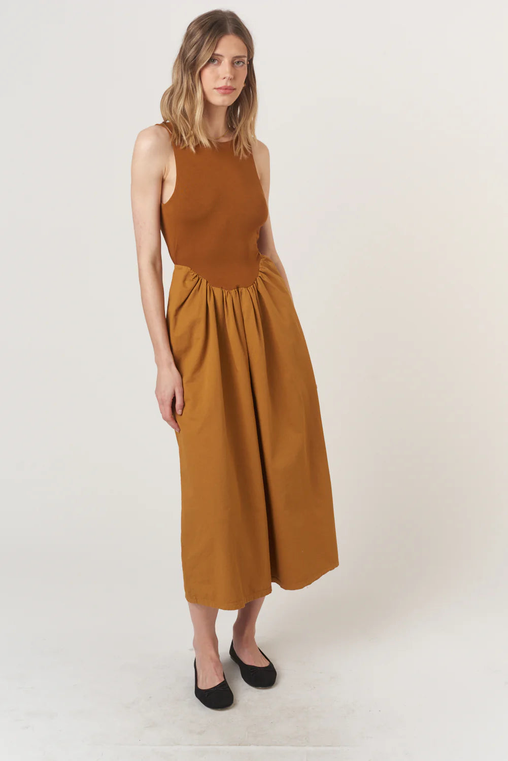 Corinne Mixed Fabric Tank Dress Cinnamon / M by Project Social T