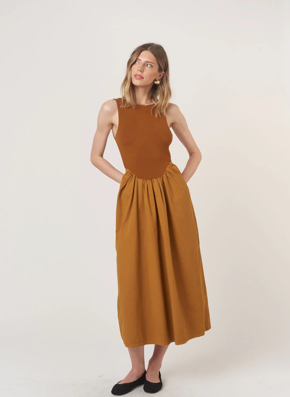 Corinne Soft Mixed Fabric Tank Dress - Cinnamon