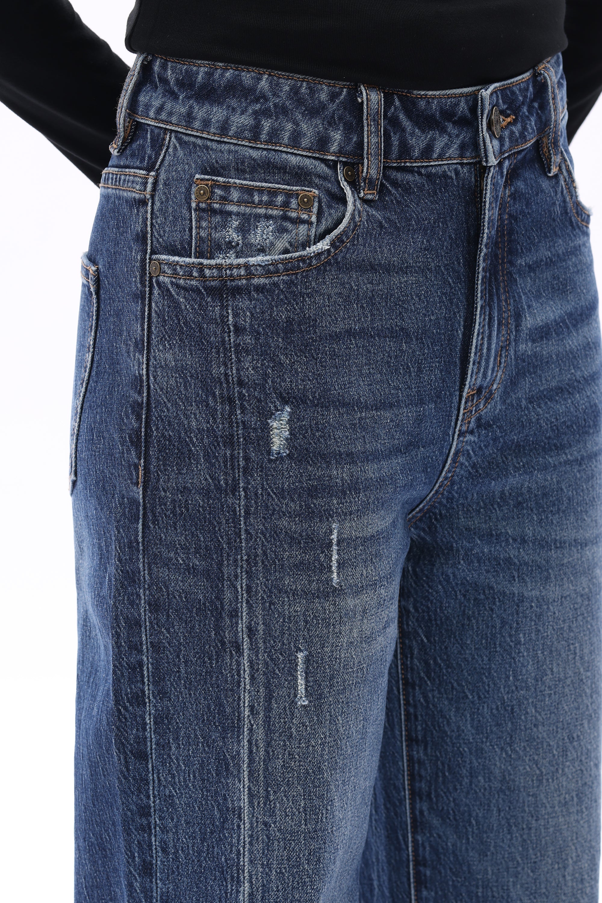 High Rise Straight Leg Jeans - Vintage Dark Blue