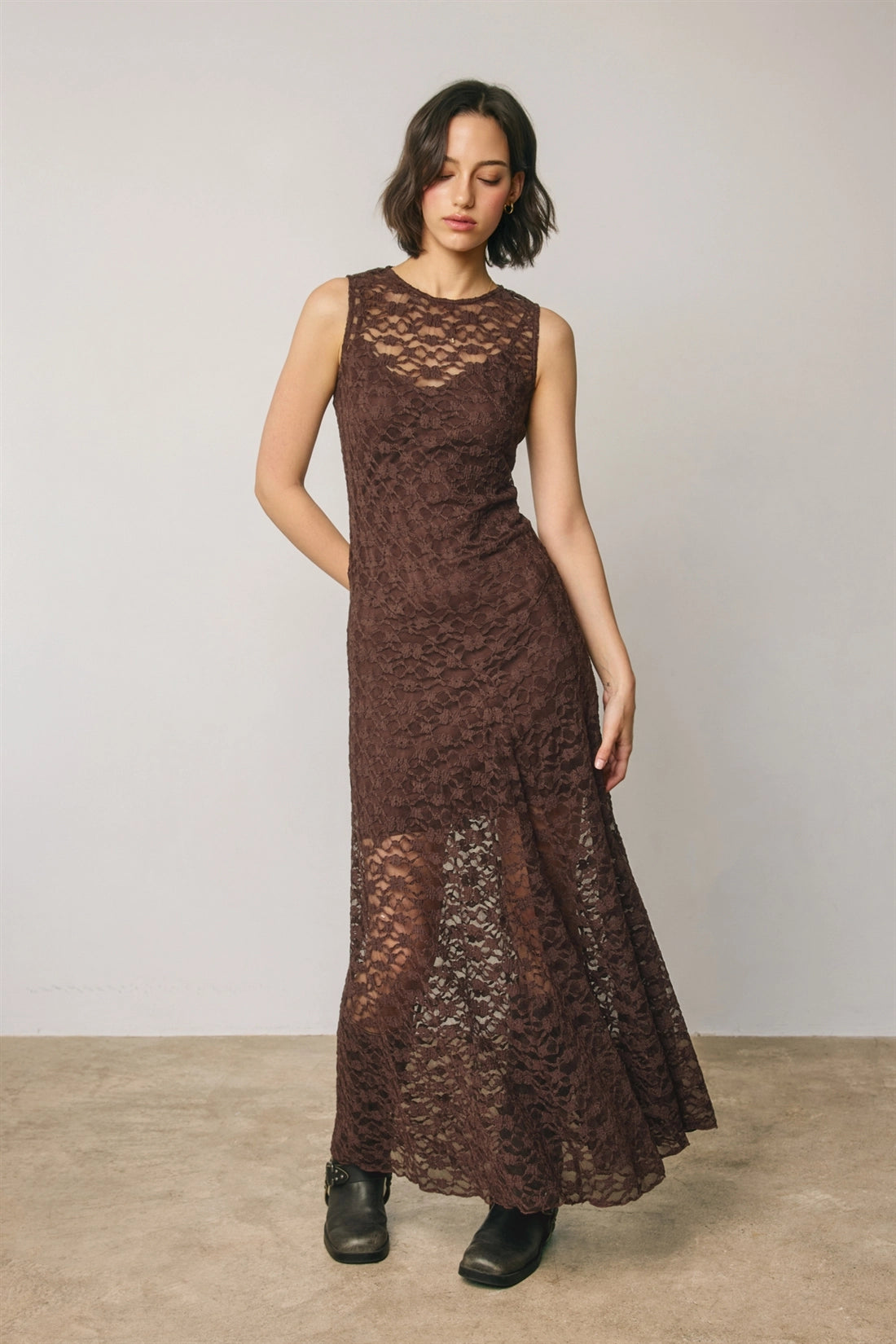 Sophia Lace Maxi Dress - Brown