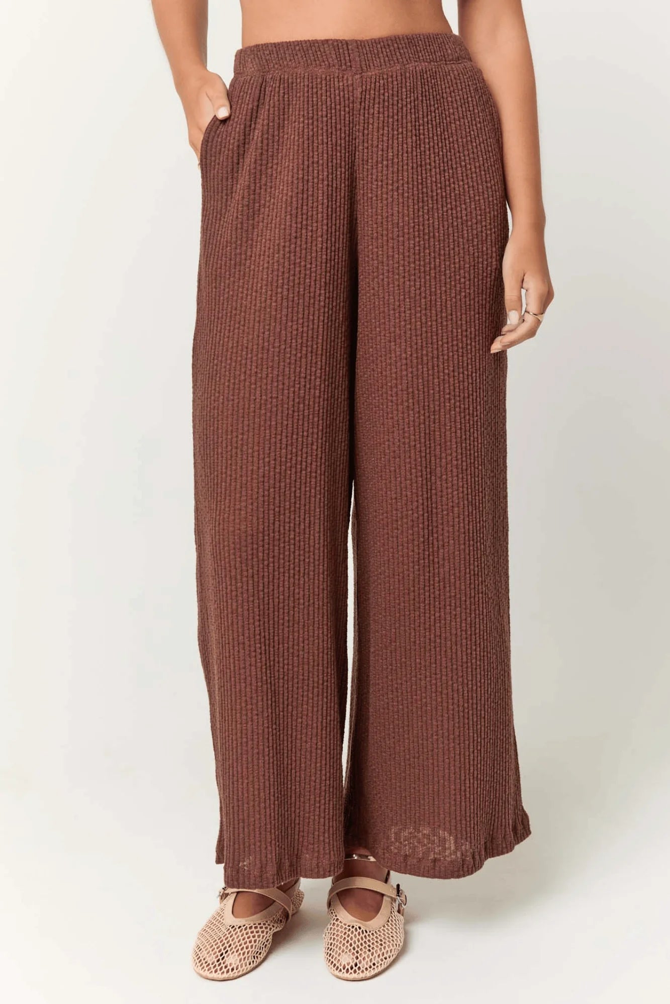 Monterosa Ribbed Wide Leg Pants - Cacao