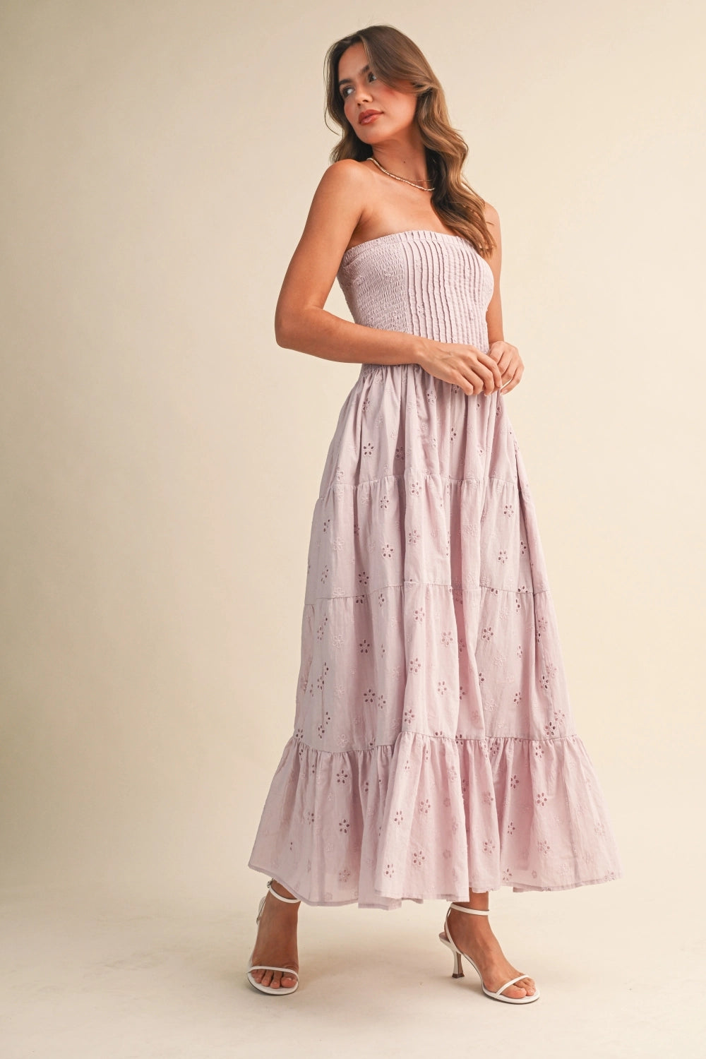 Summer Lace Midi Dress - Light Pink