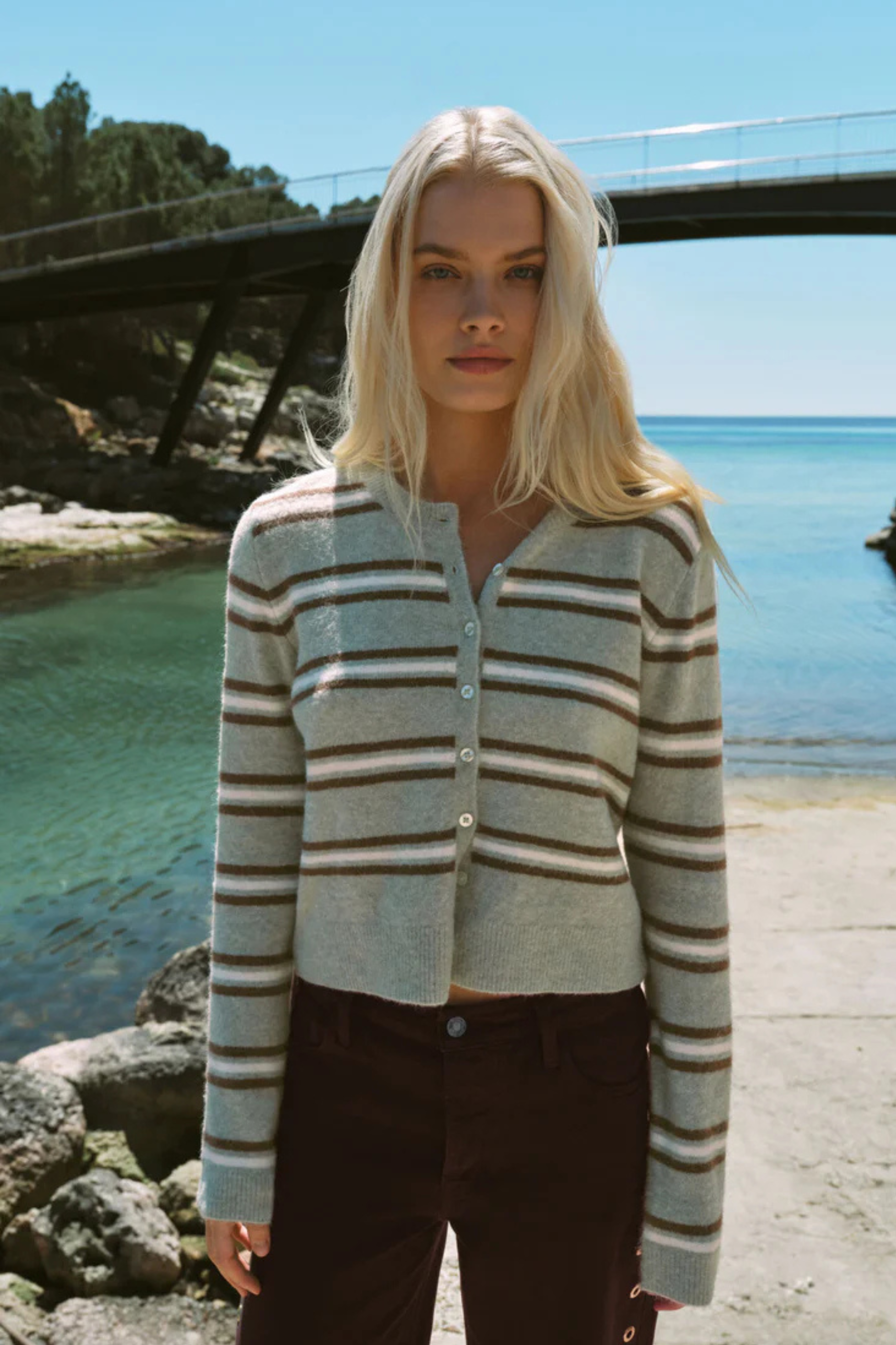 Z Supply Medina Stripe Cardigan - Aqua Cloud