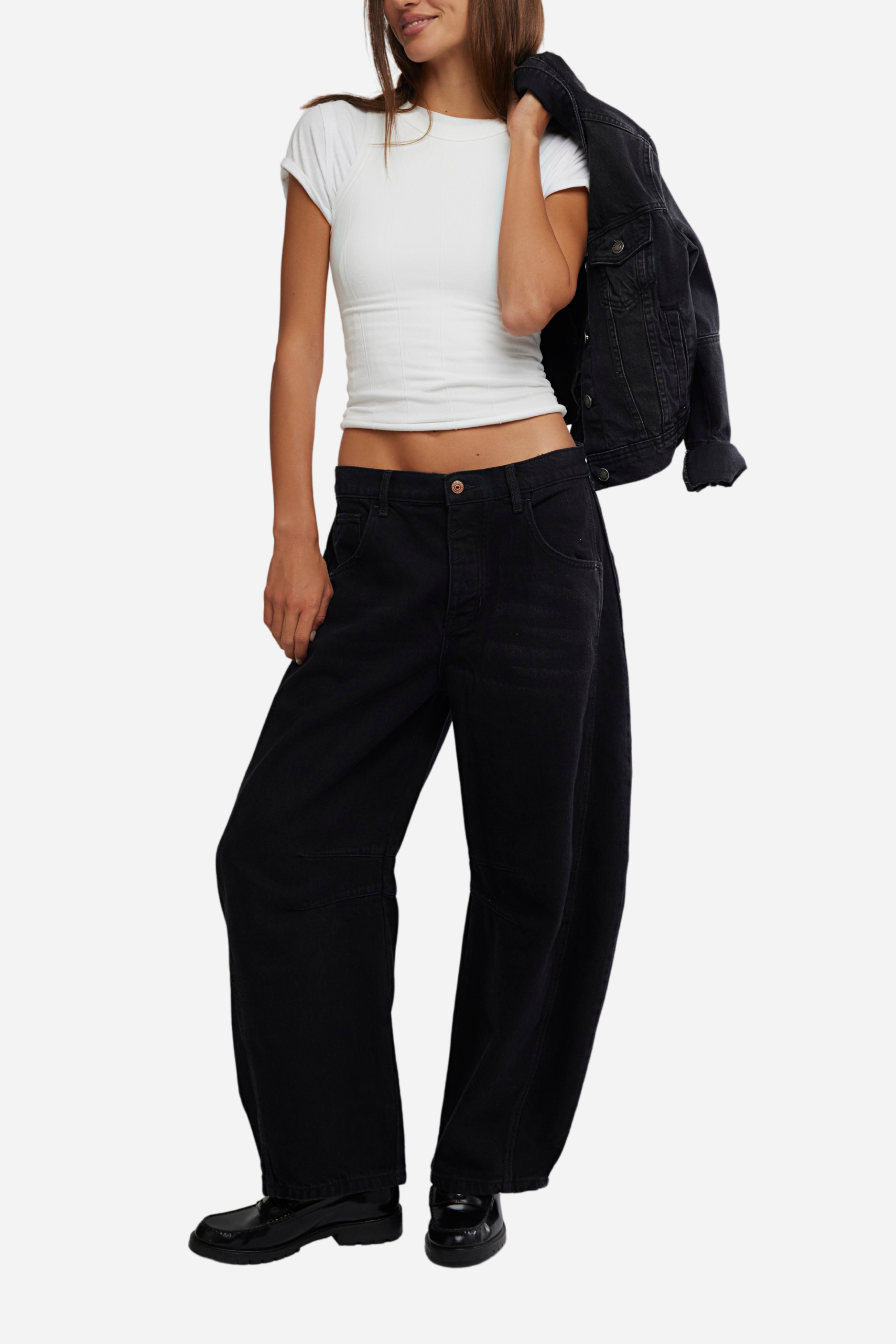 Free People Good Luck Mid Rise Barrel Jeans - Soundwave