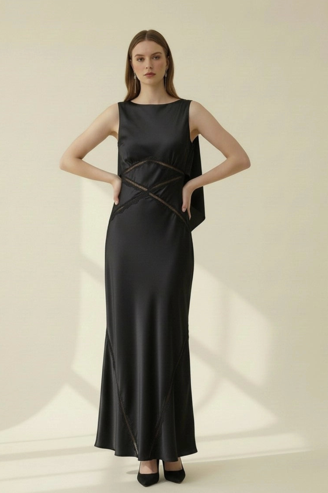 Draped Black Maxi Dress