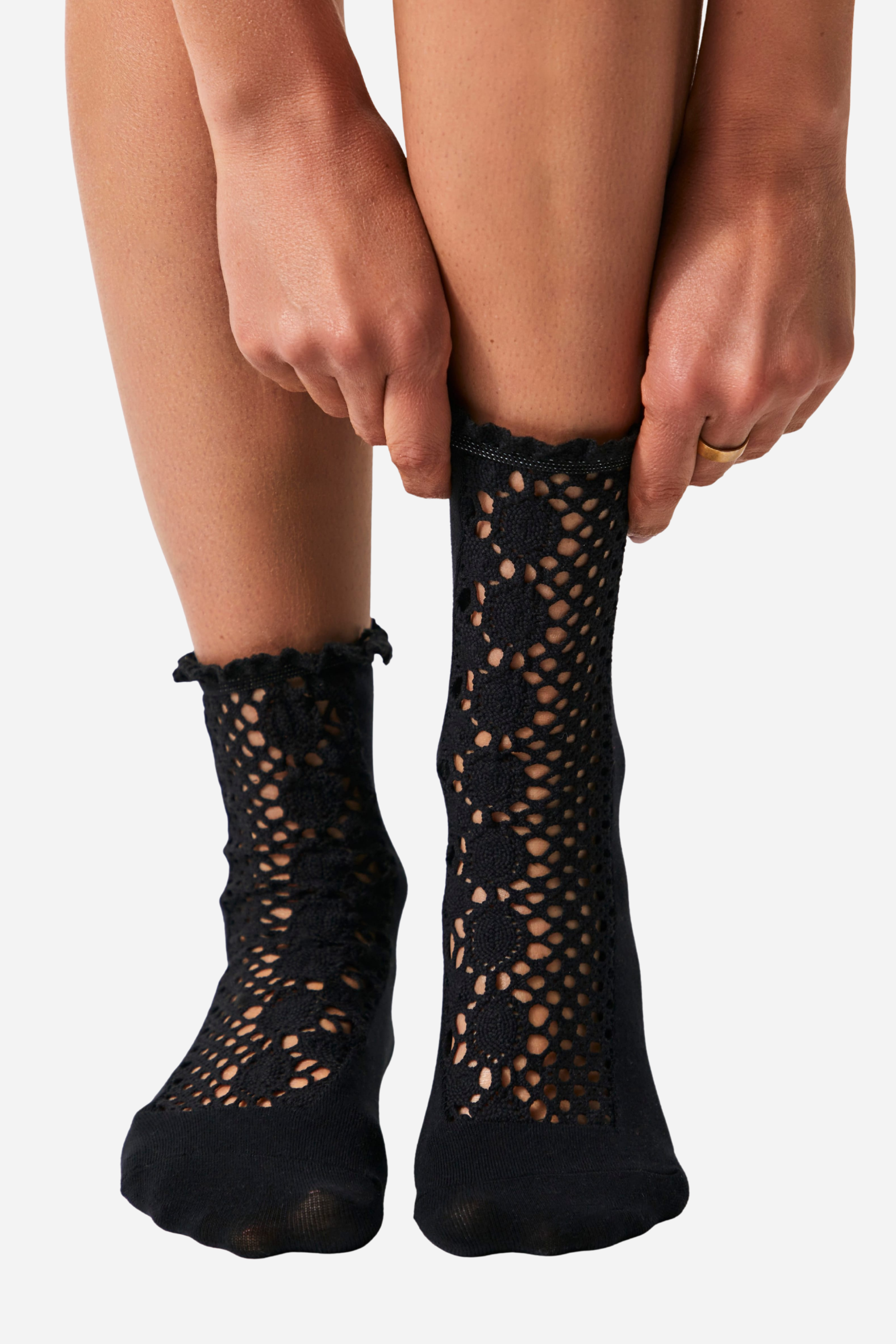 Free People Rubies Crochet Socks - Black