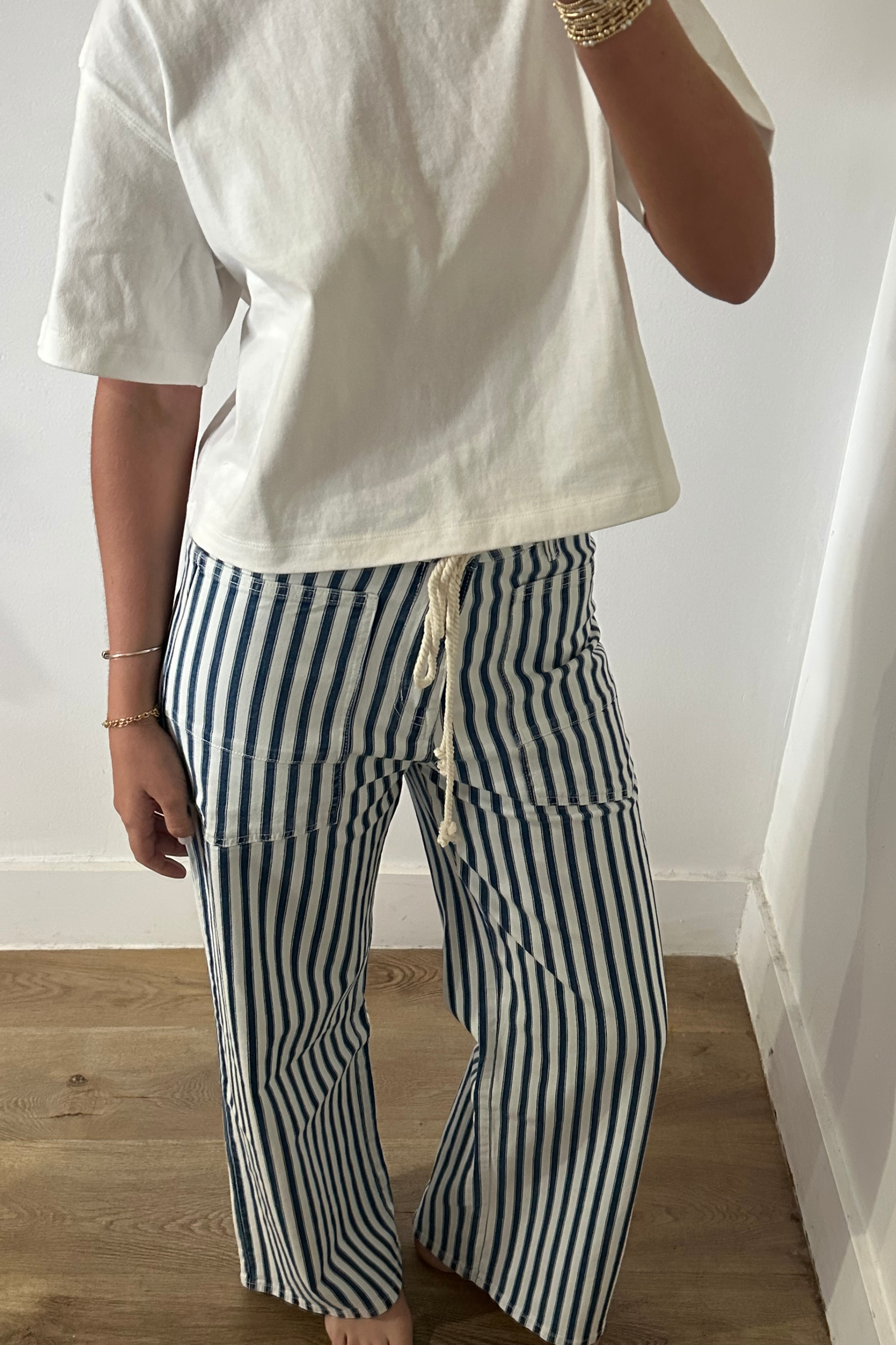 Tamsin High Rise Wide Leg Jeans - Blue Stripe