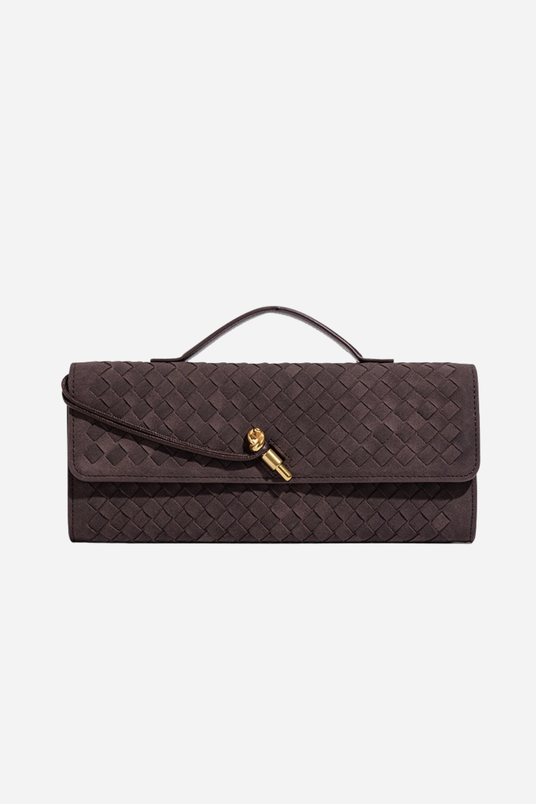 Vintage Woven Suede Clutch - Coffee