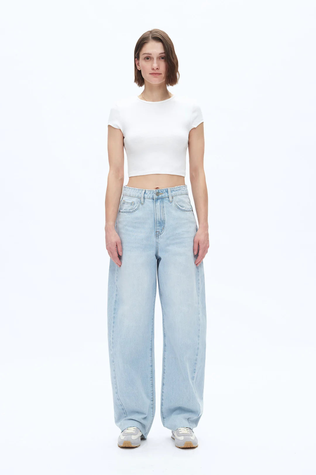 High Rise Barrel Leg Denim Jeans - Light Blue