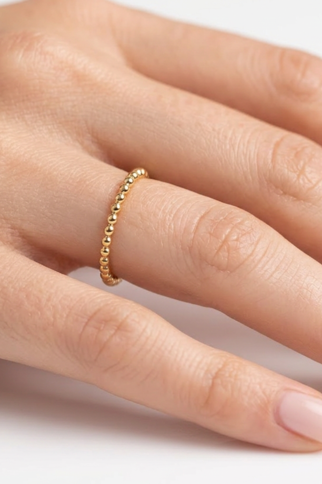 18K Mini Beaded Ball Ring
