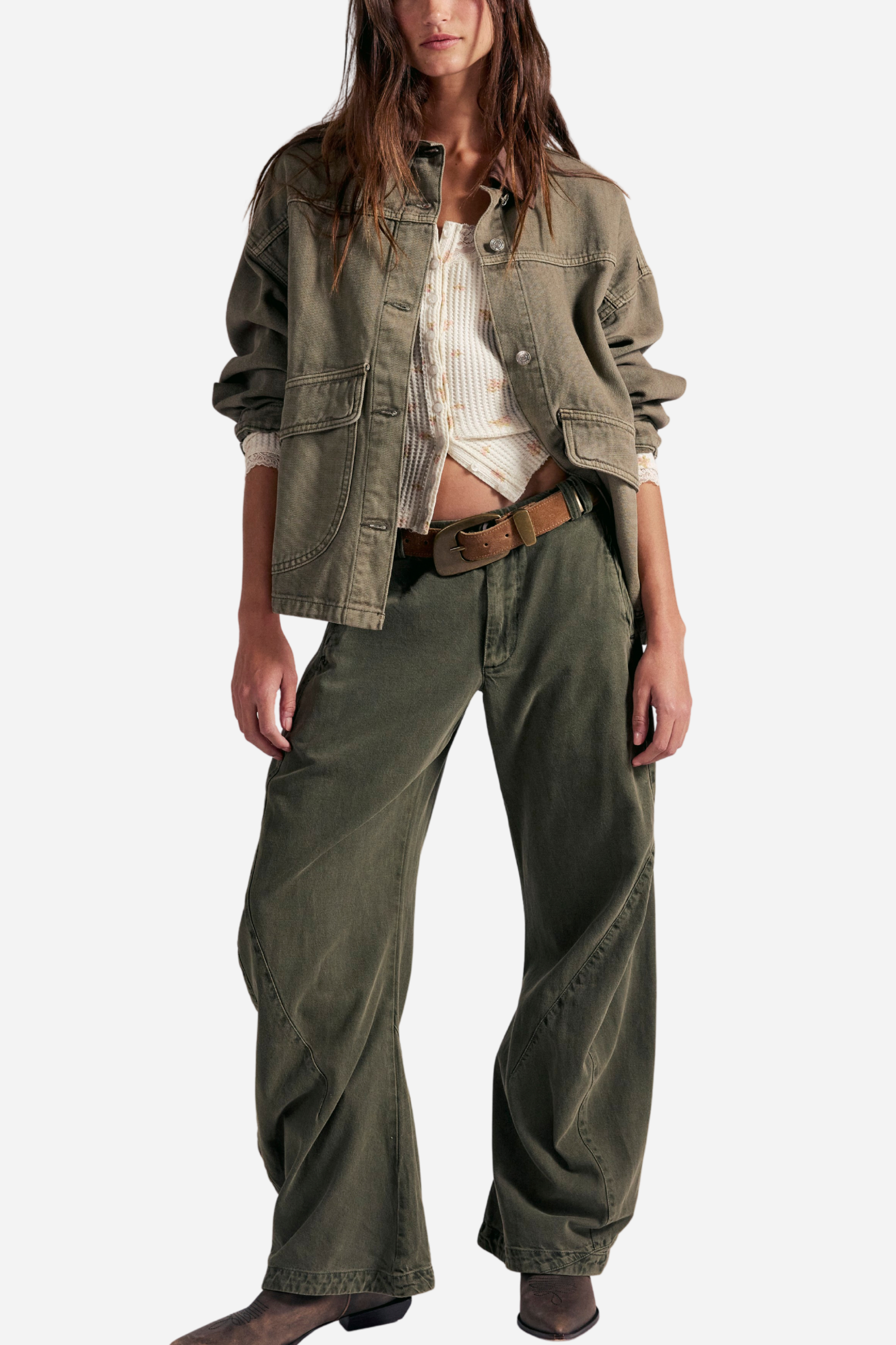 Free People Spotlight Washed Trousers - Dusty Olive
