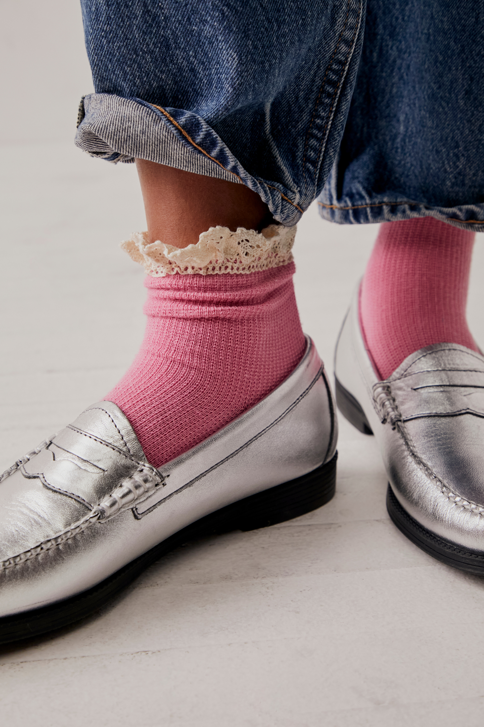 Free People Beloved Waffle Knit Ankle Socks - Bubblegum