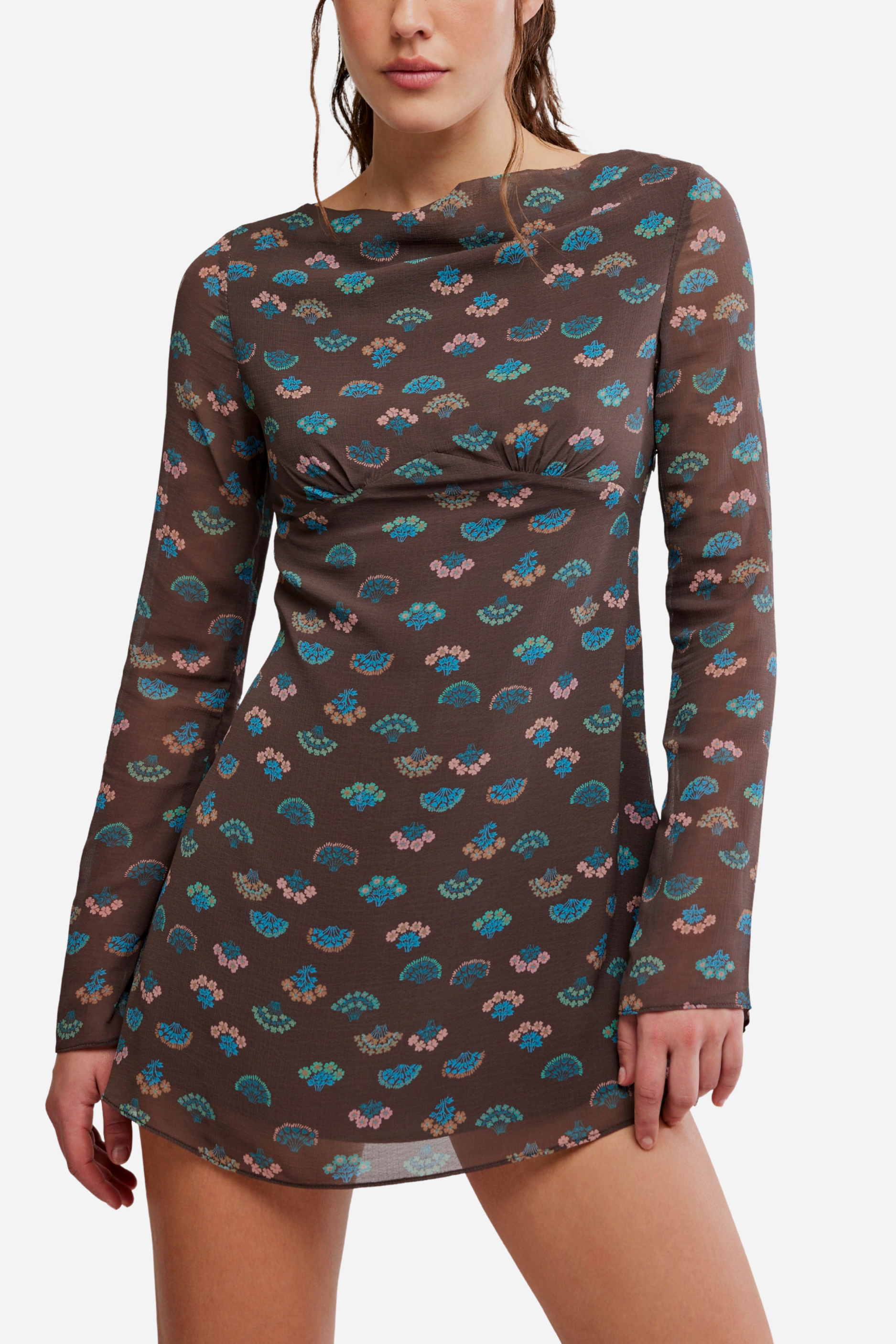 Free People Jolie Printed Mini Dress - Espresso Combo
