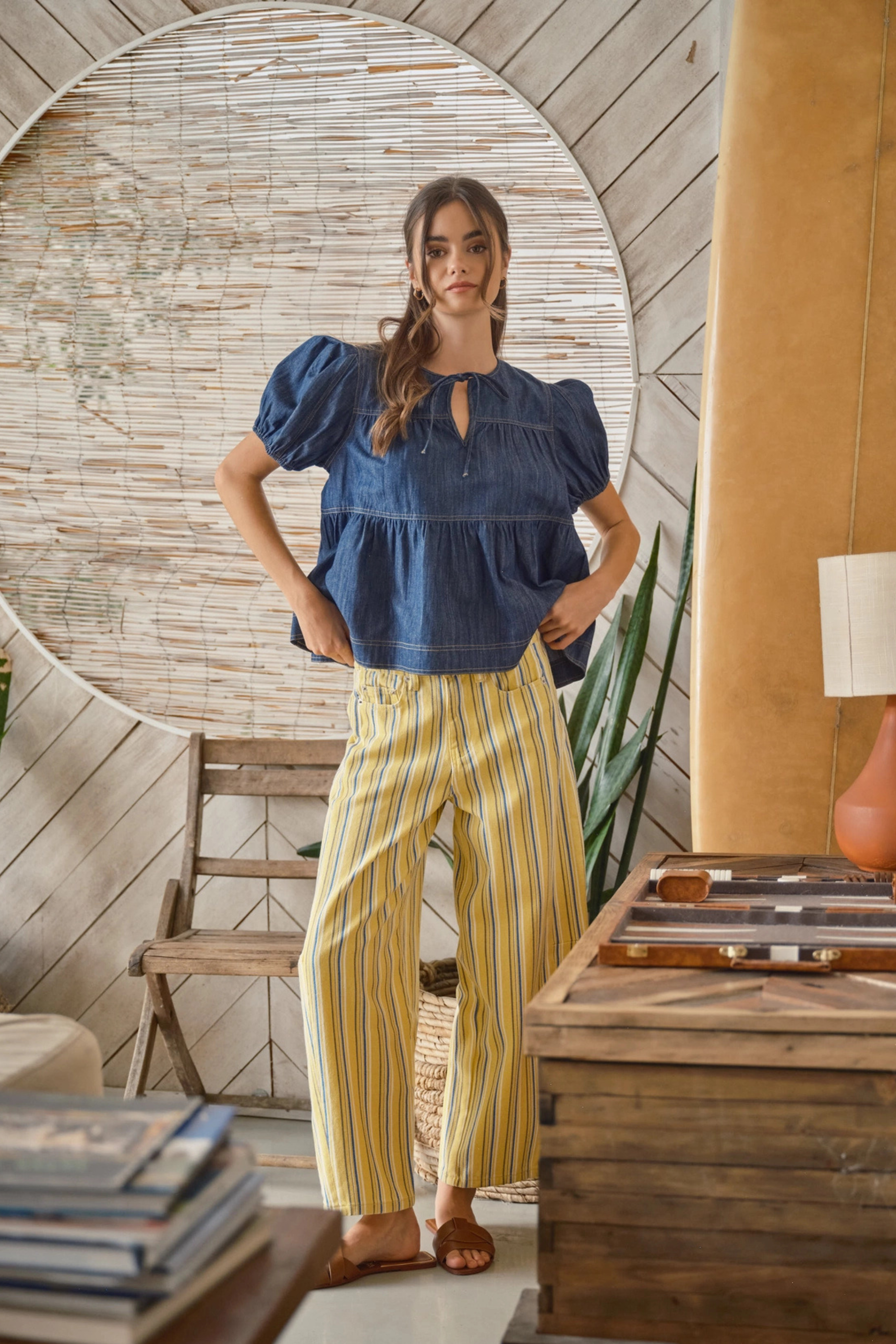 Striped Barrel Pants - Yellow