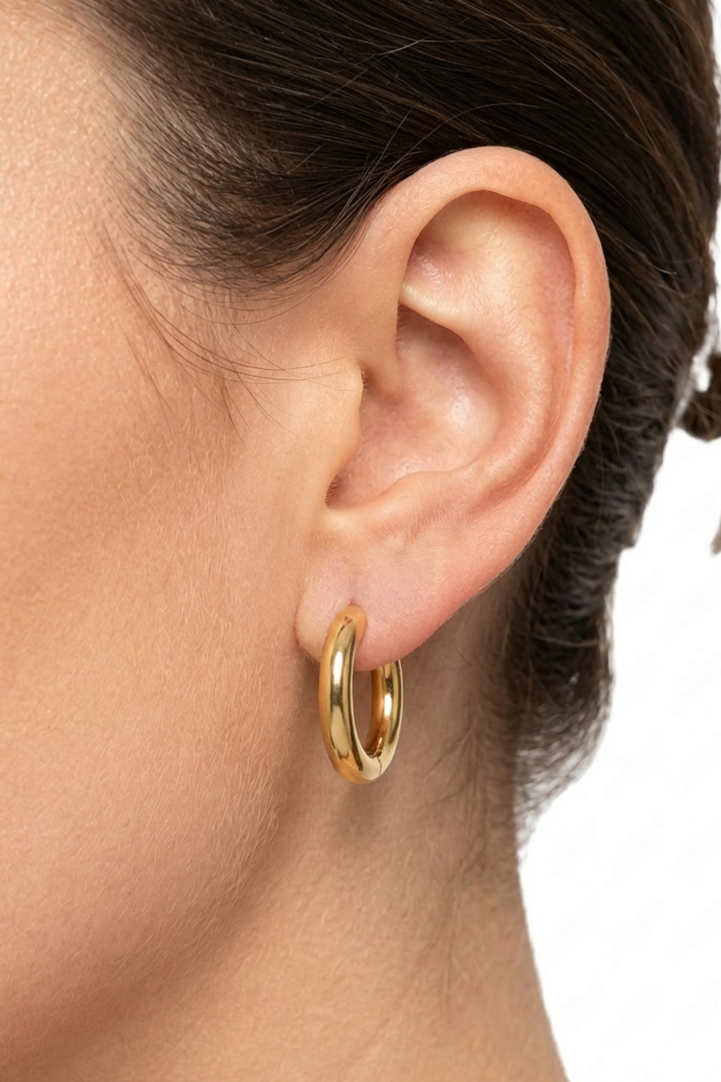 18K Ruby Plain Gold Hoop Earrings