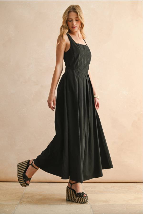 Stitch Detail Pleated Dress