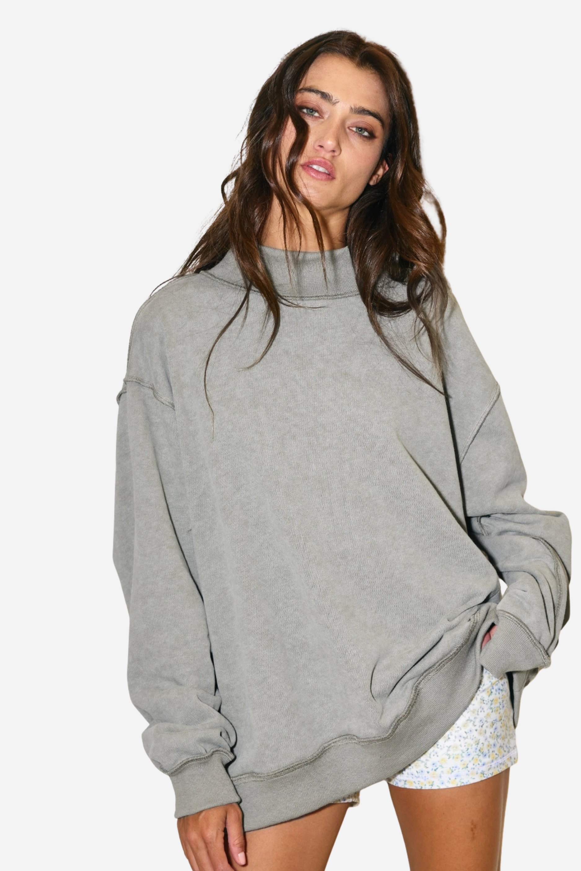 Vintage Wash Mock Neck Sweatshirt - Grey