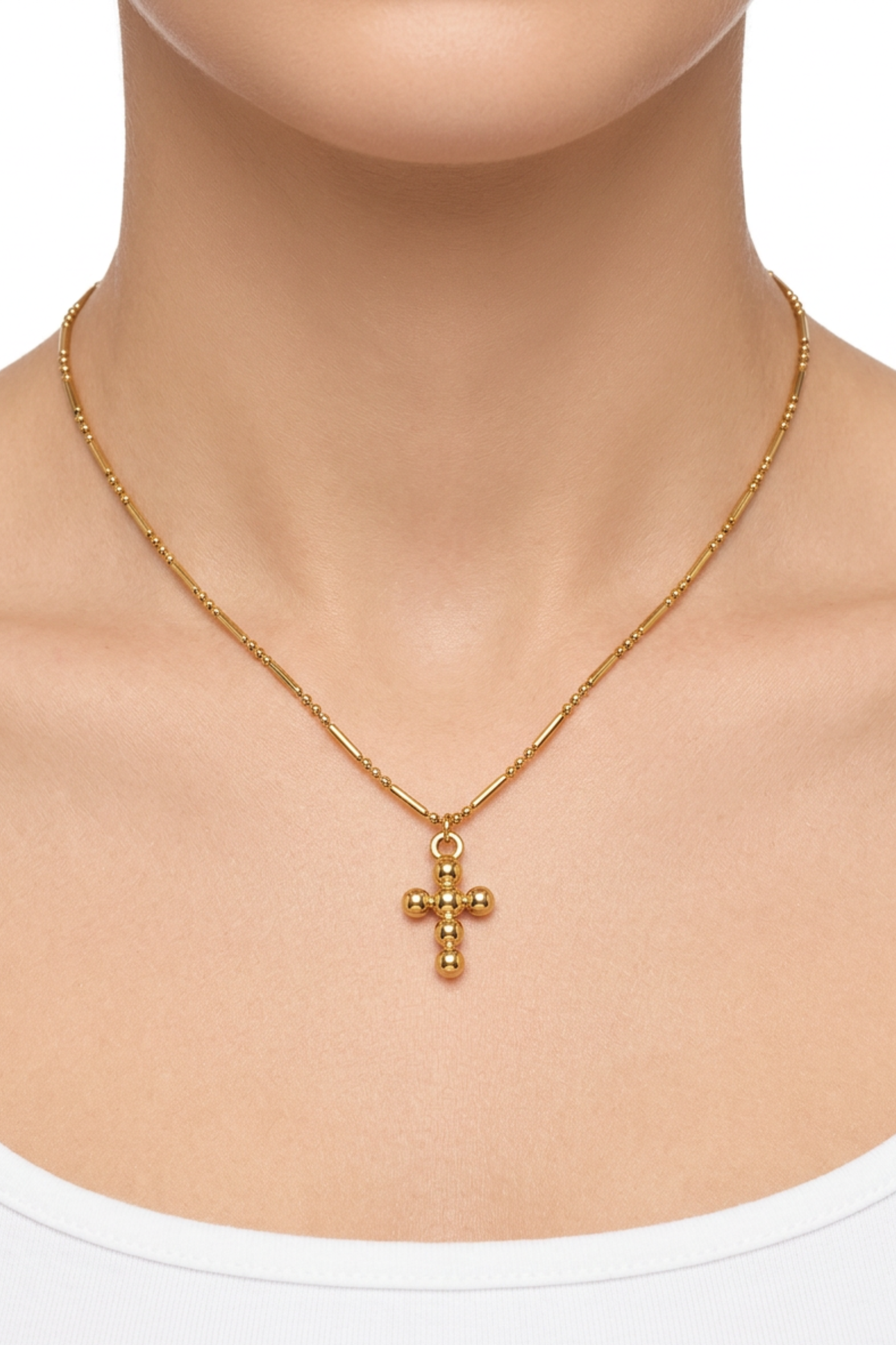18K Beaded Cross Necklace