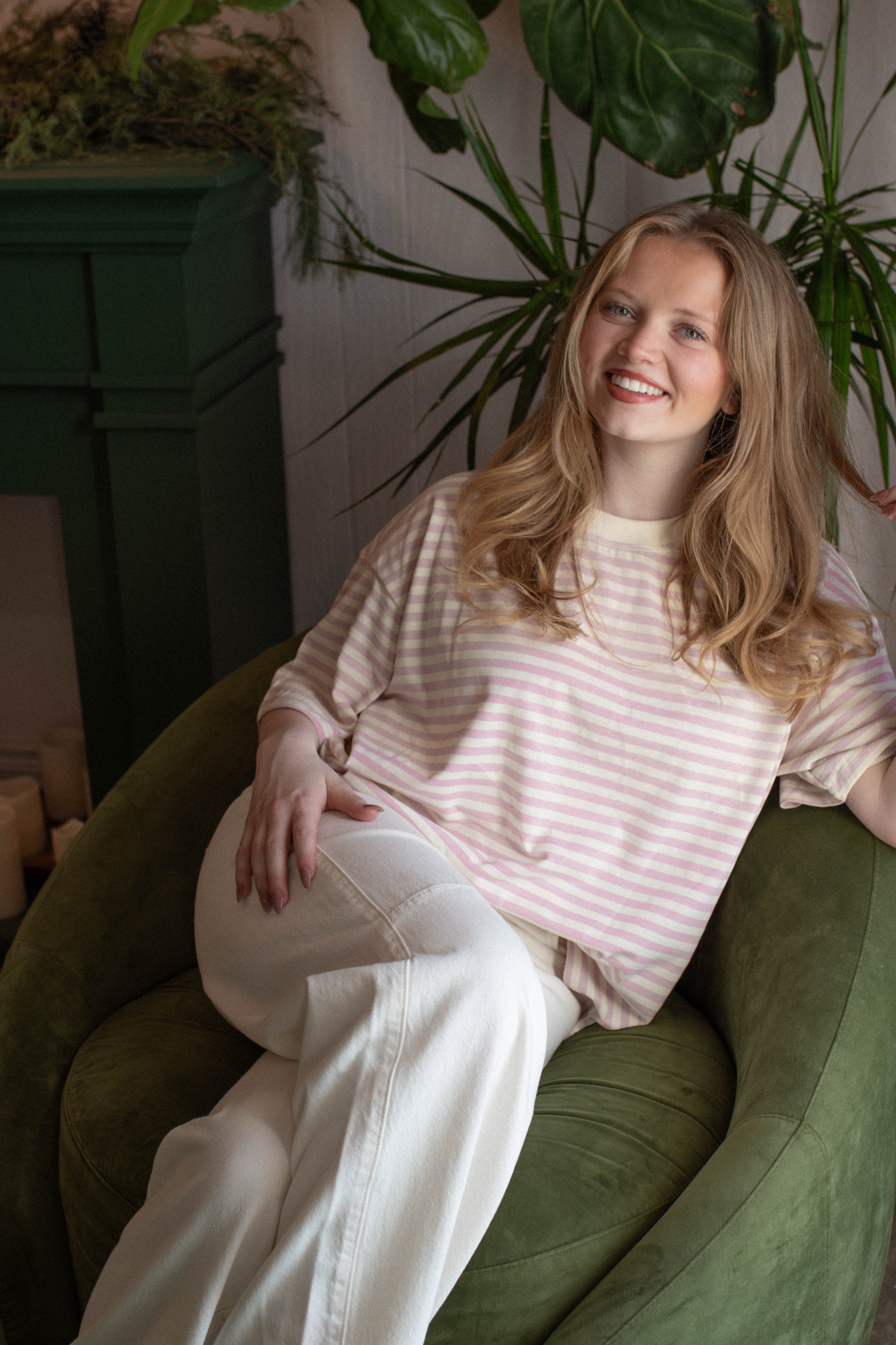 Stripe Oversized Basic Tee - Pink Stripe