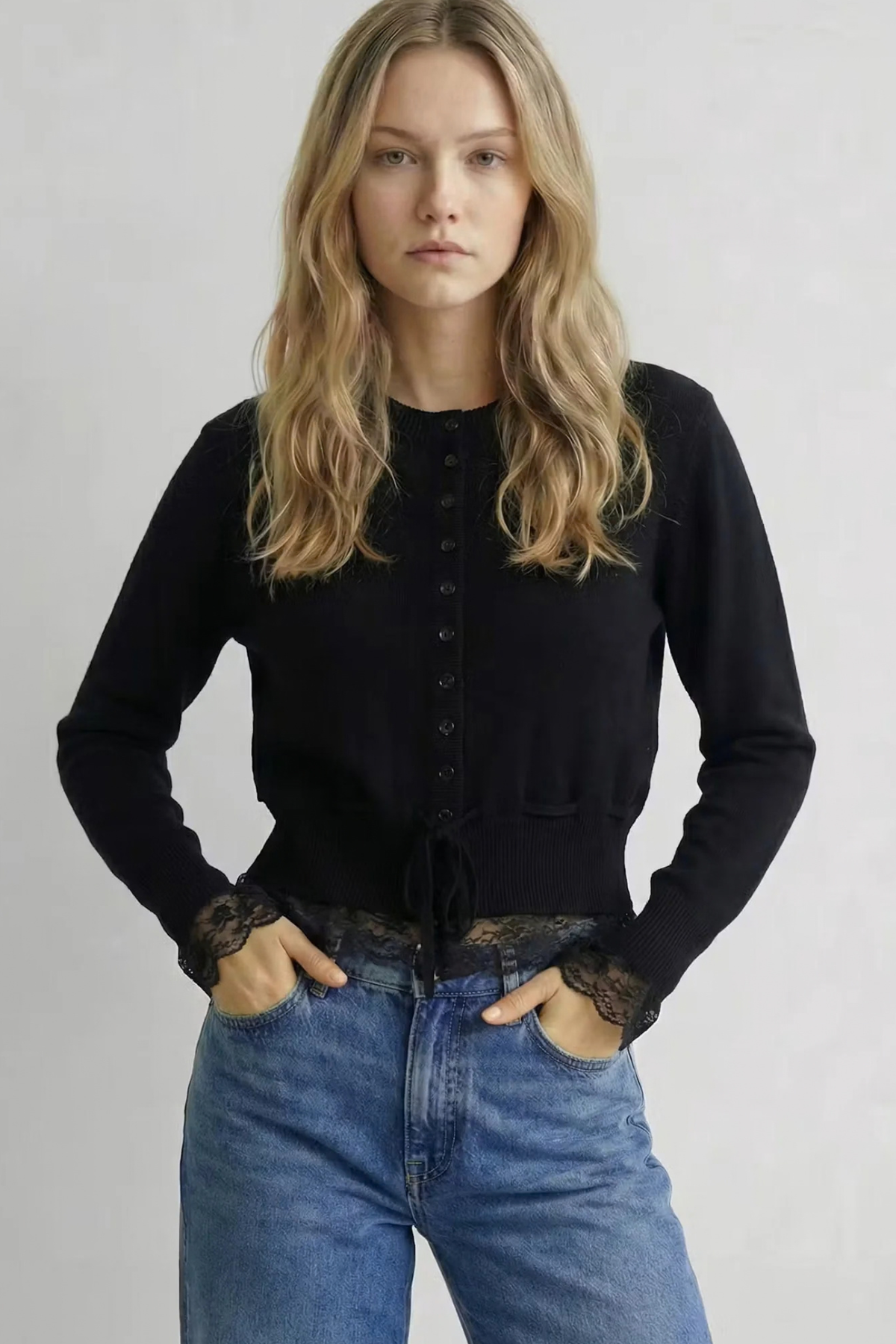 Funkadelic Lace Trim Cardigan - Black
