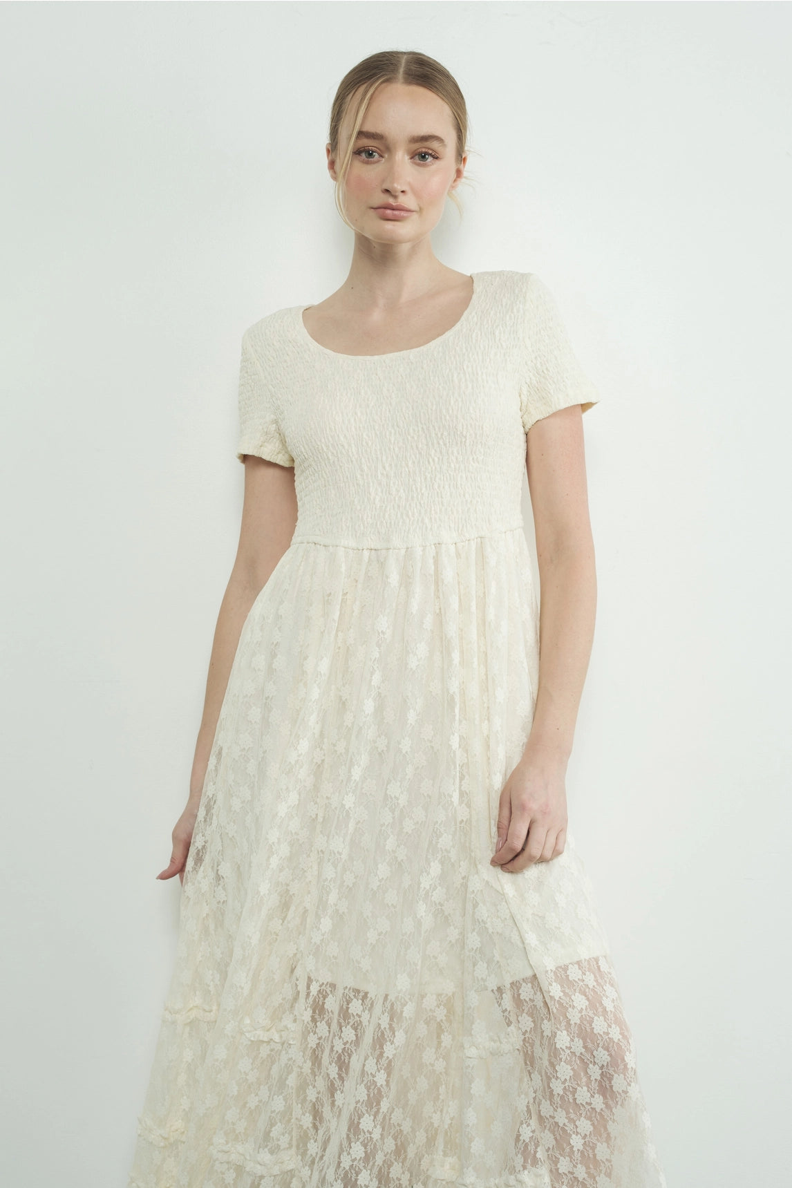 Floral Lace Maxi Dress - Cream