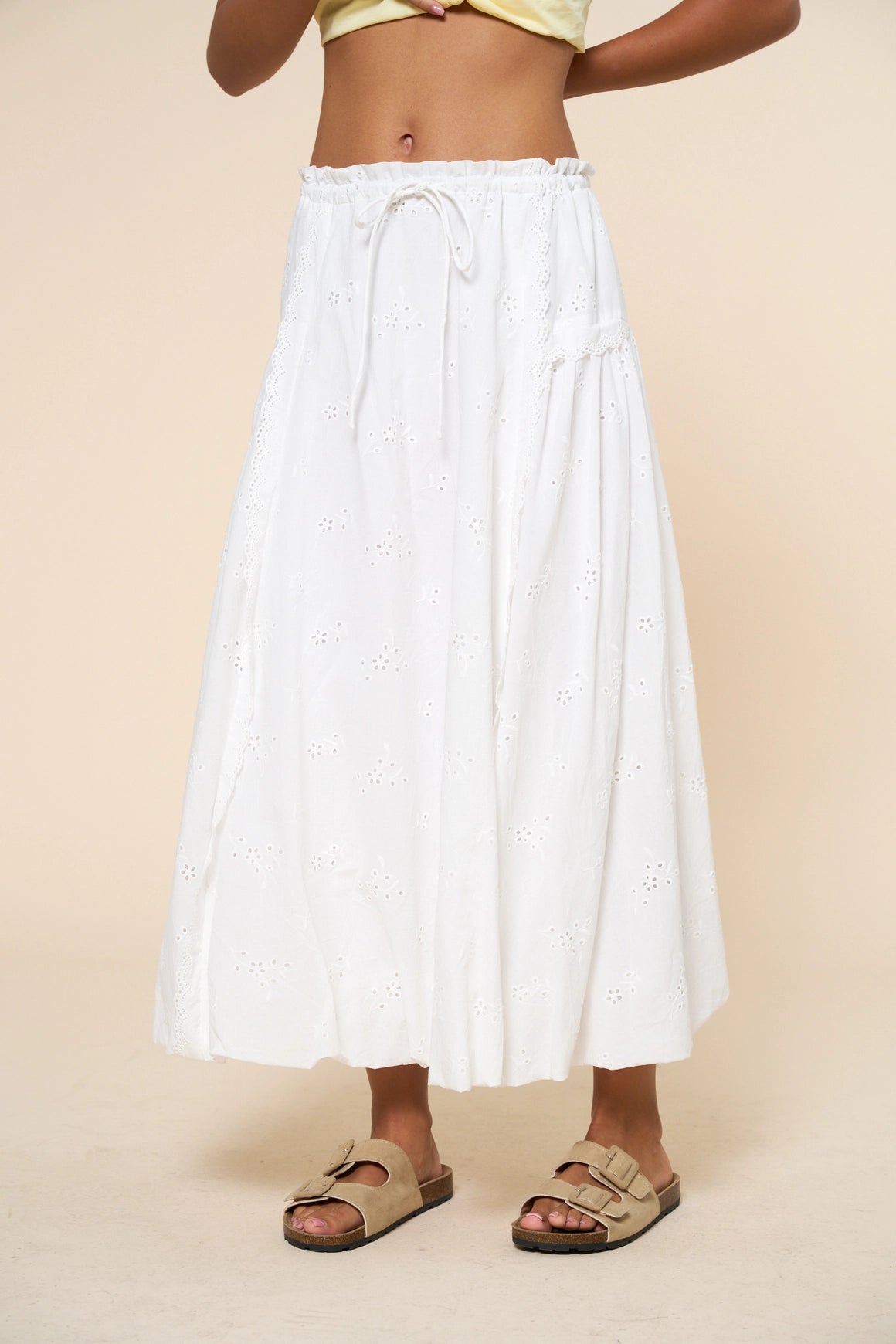 Eyelet Ruffle Maxi Skirt - White