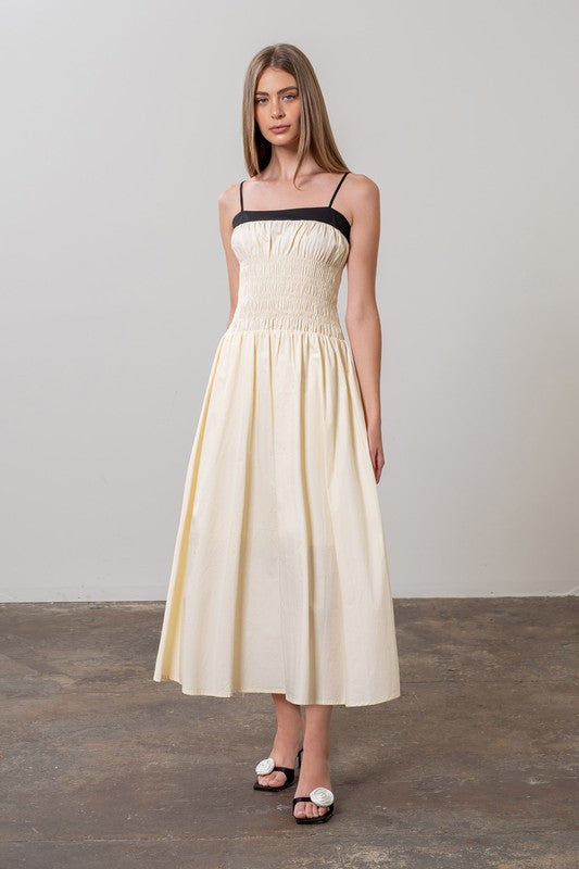 Miley Smocked Midi Dress - Cream