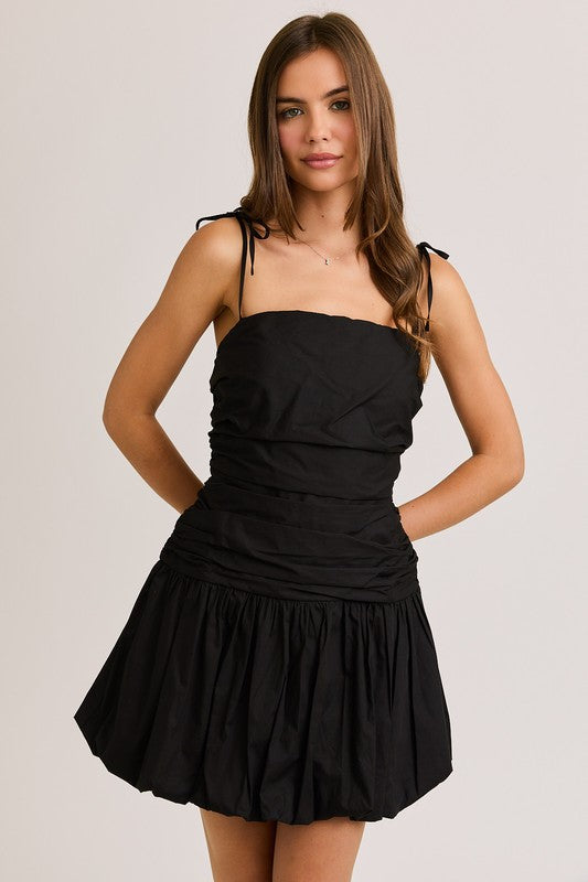 Tie Shoulder Bubble Hem Mini Dress