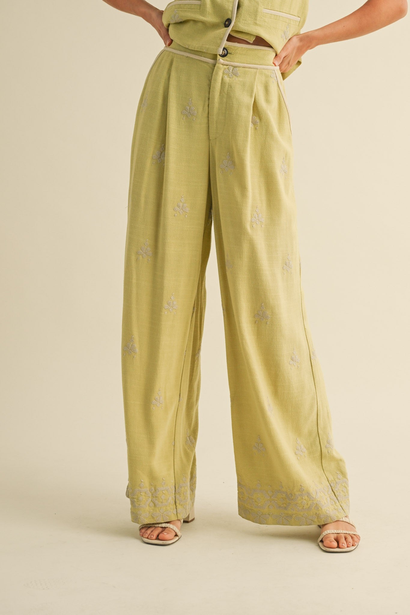 Embroidered Wide Leg Pant Set