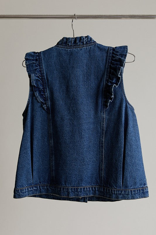 Ruffle Detail Denim Vest