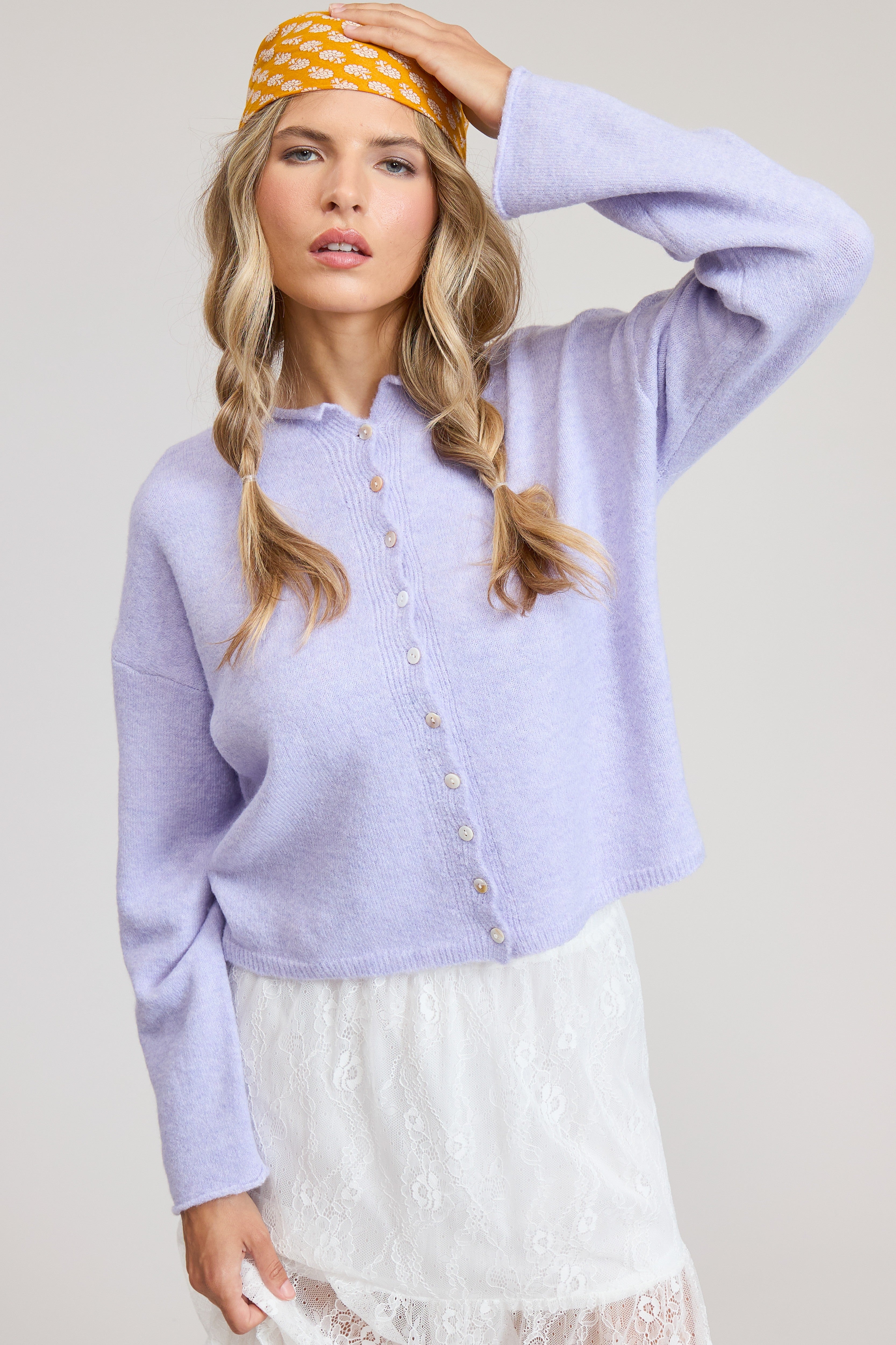 Elise Button Down Cardigan - Blueberry
