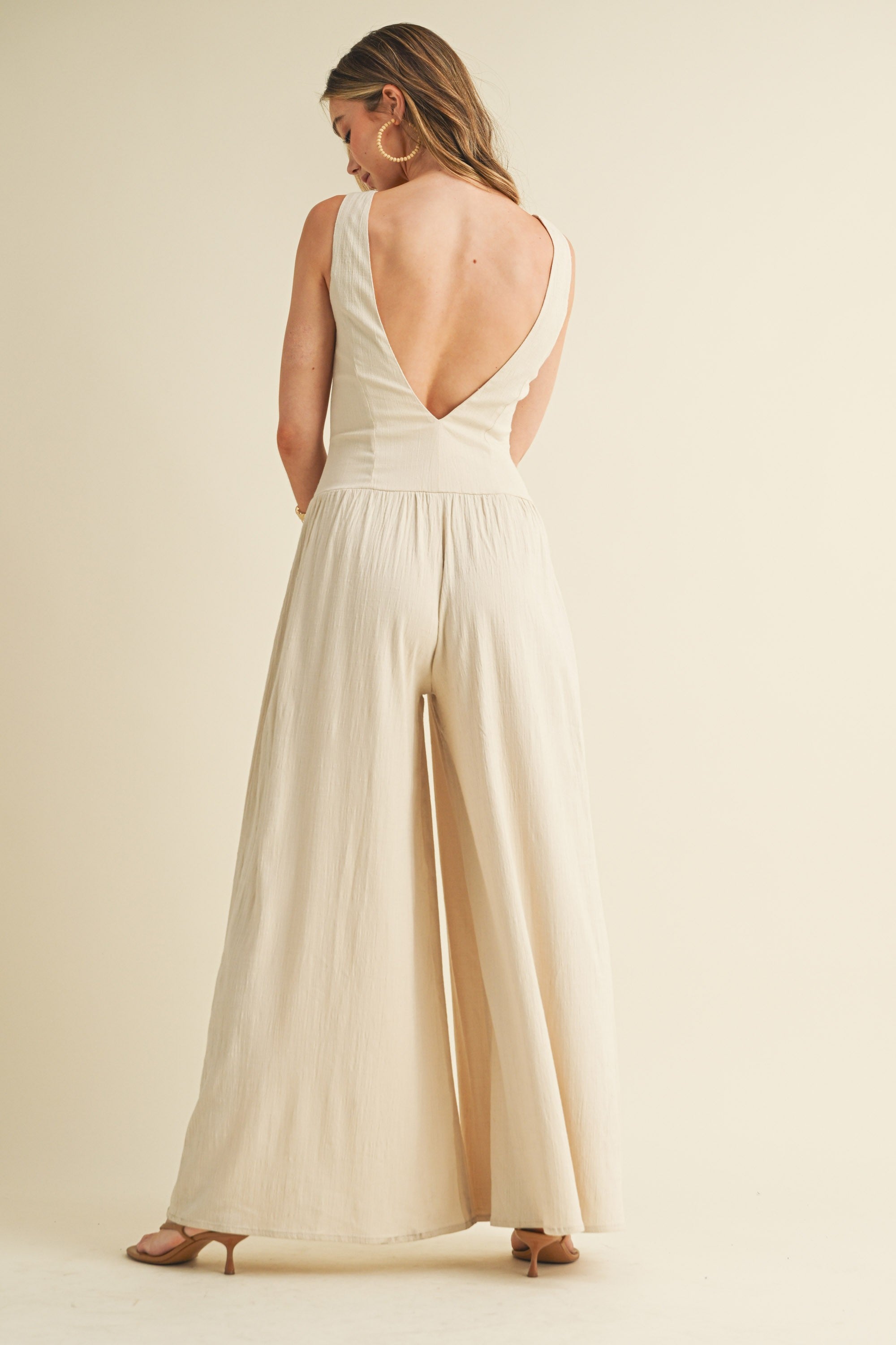 Linen Button Down Jumpsuit - Natural