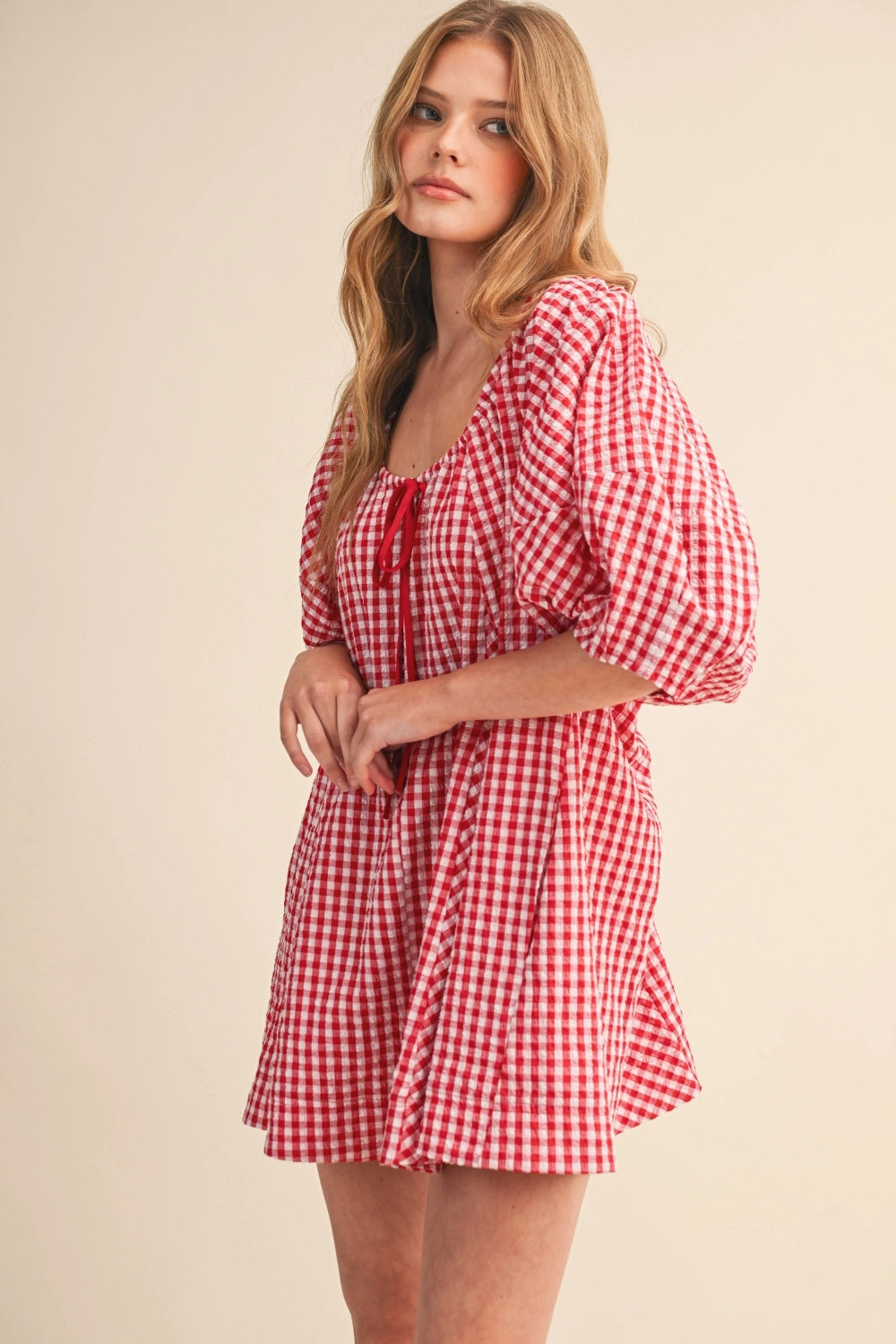 Gingham Scoop Neck Romper