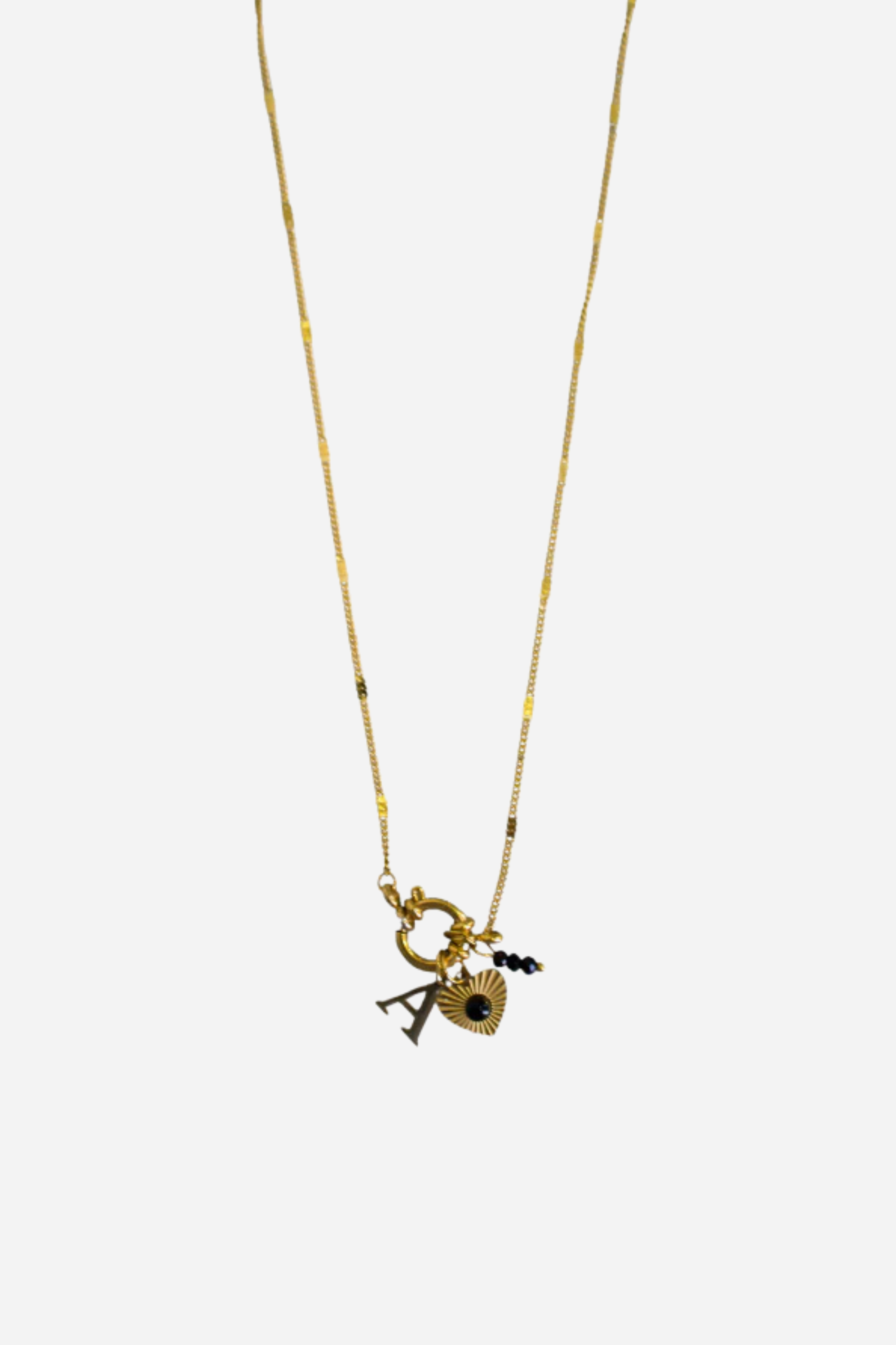 18K Black Heart Initial Necklace