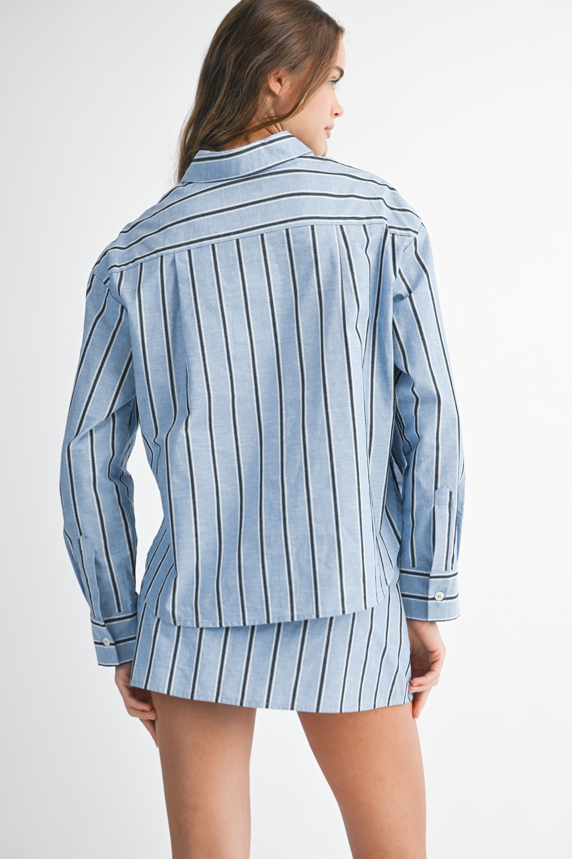 Pin Stripe Skirt Set - Blue