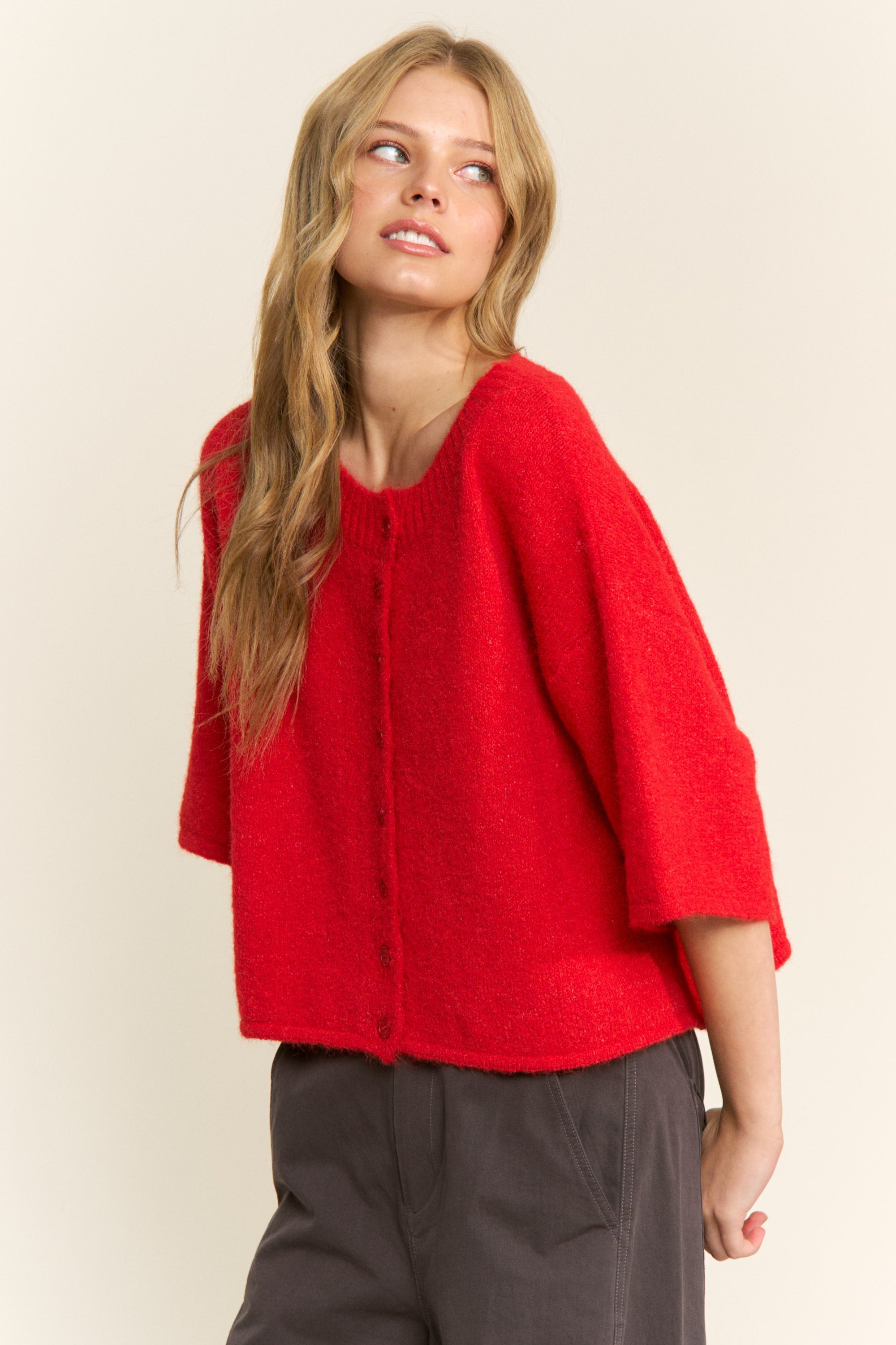 Olivia Button Down Cardigan - Red