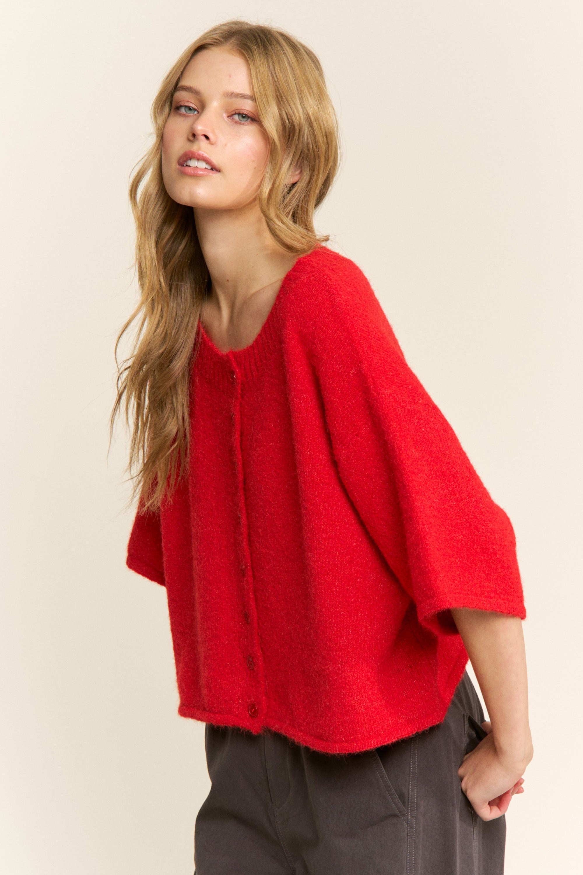 Olivia Button Down Cardigan - Red
