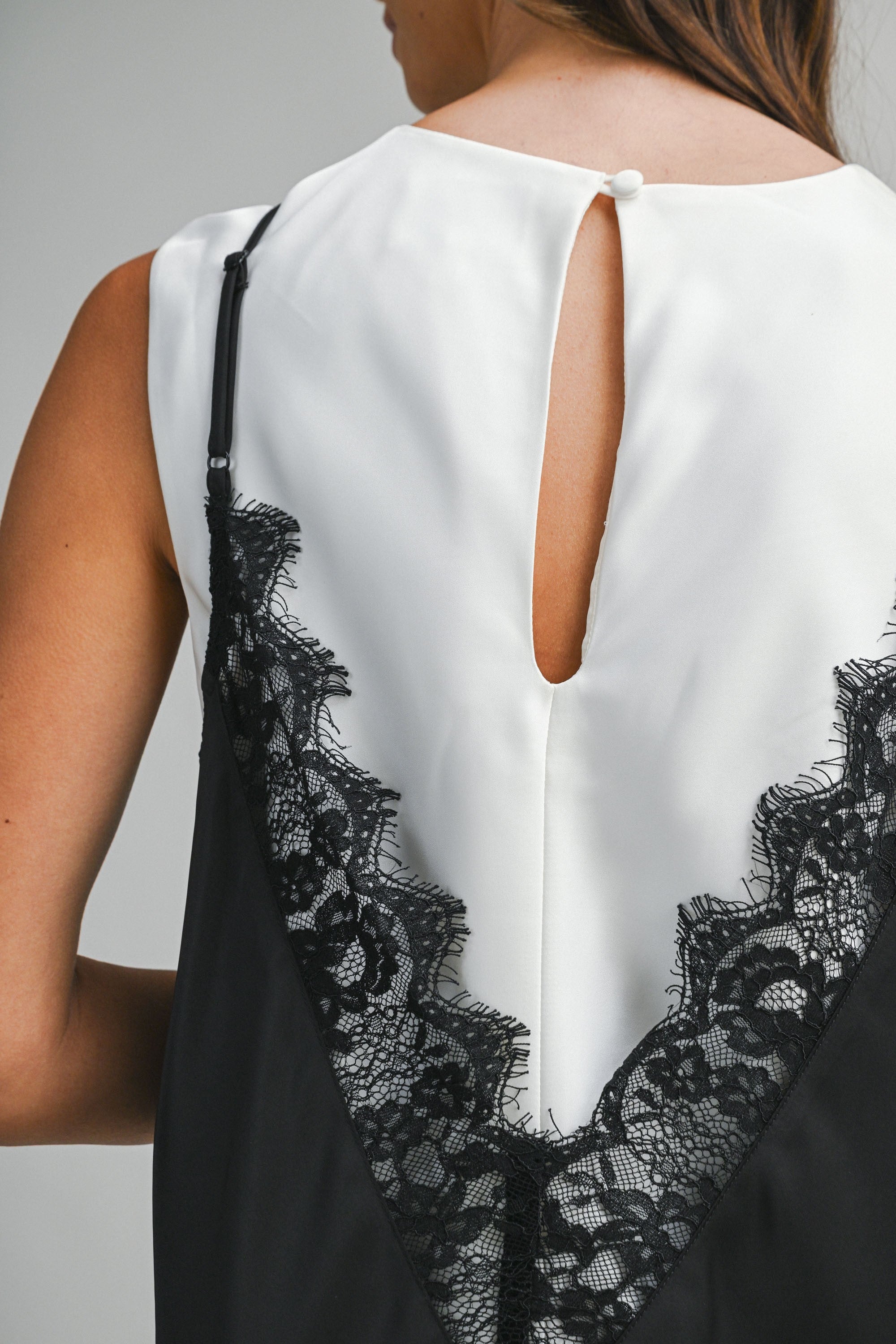 Solid Lace Overlay Dress - Black