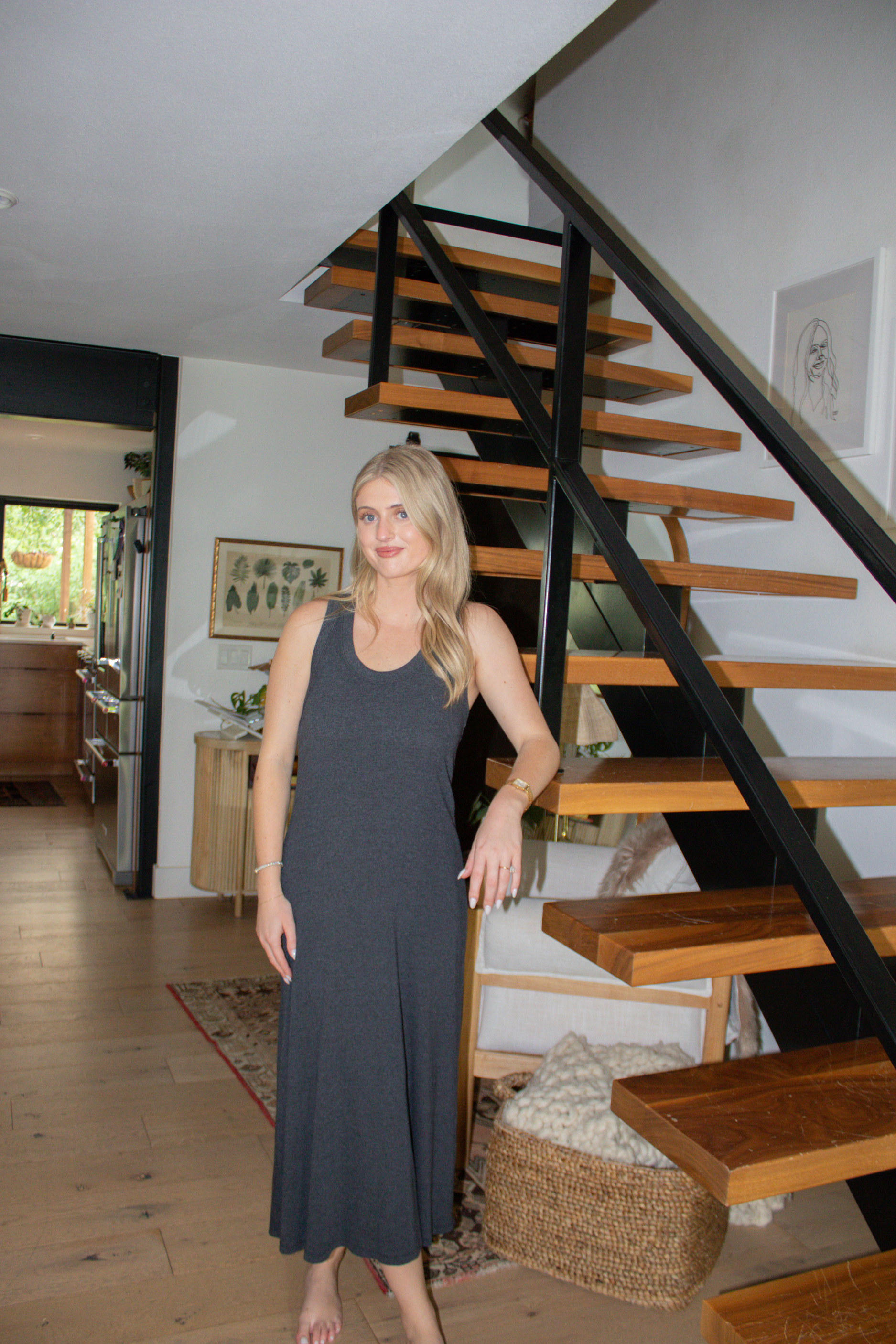 Yuma Scoop Neck Ribbed Dress - Black