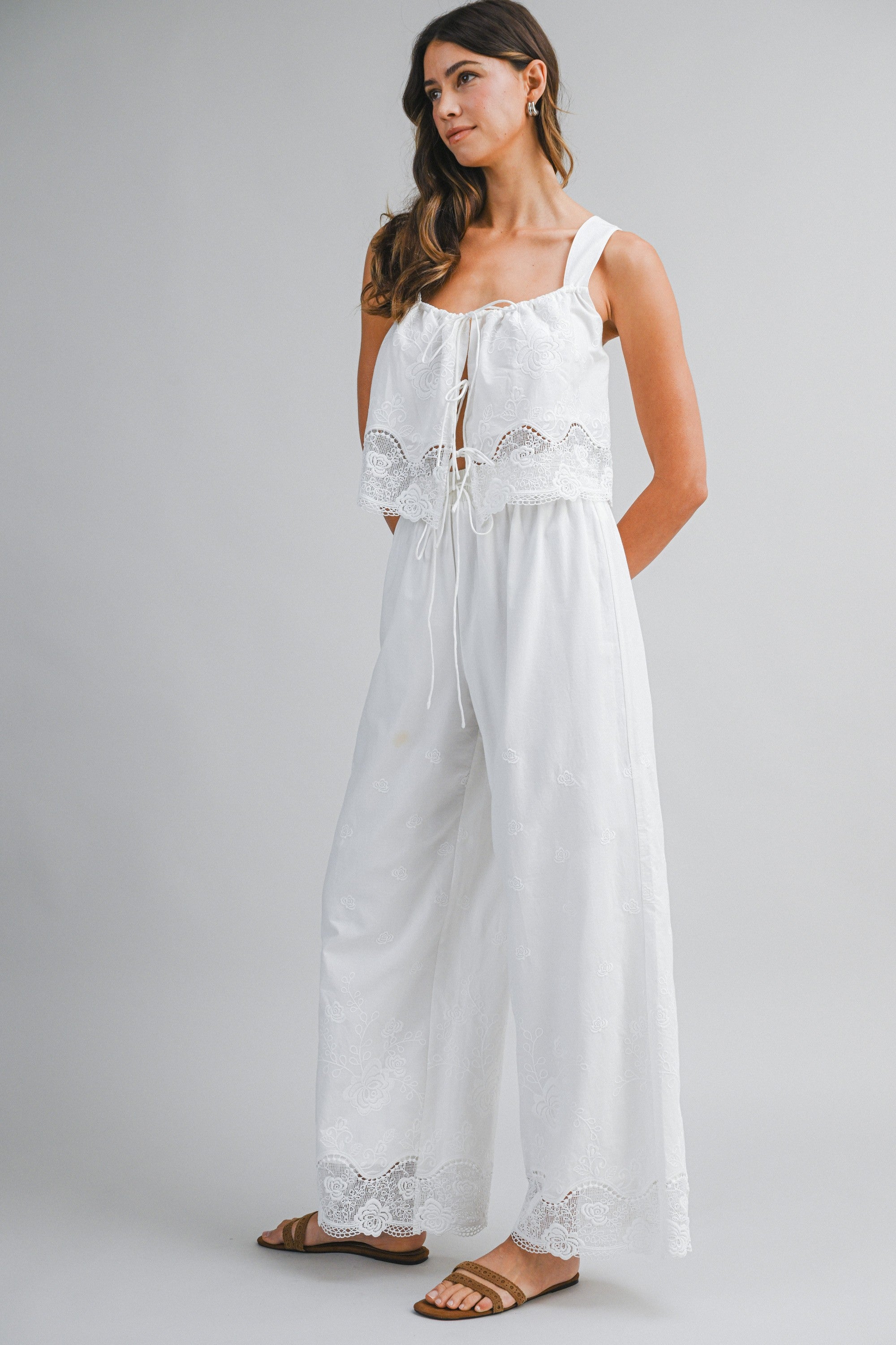 Embroidered Wide Leg Pants Set