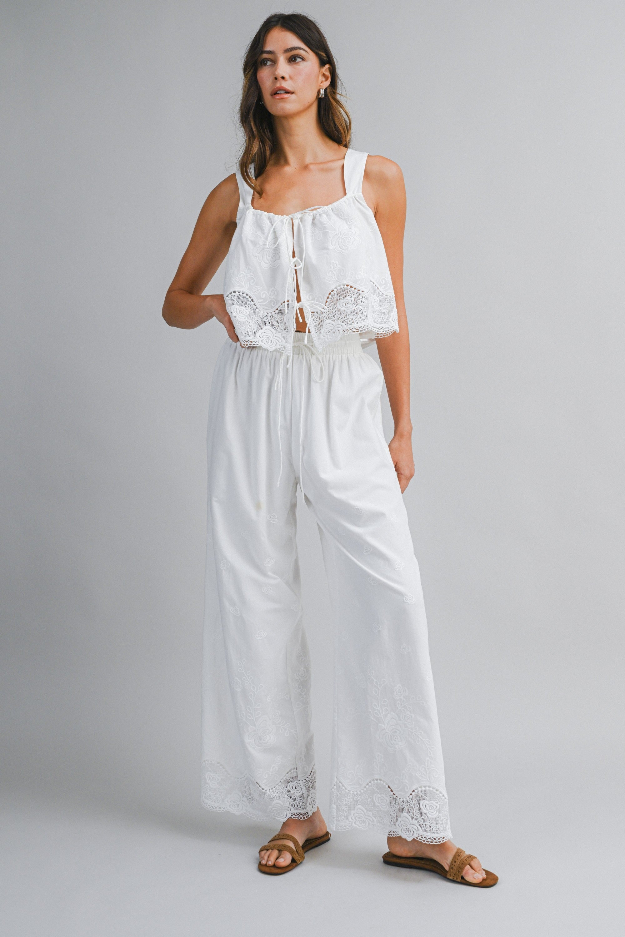 Embroidered Wide Leg Pants Set