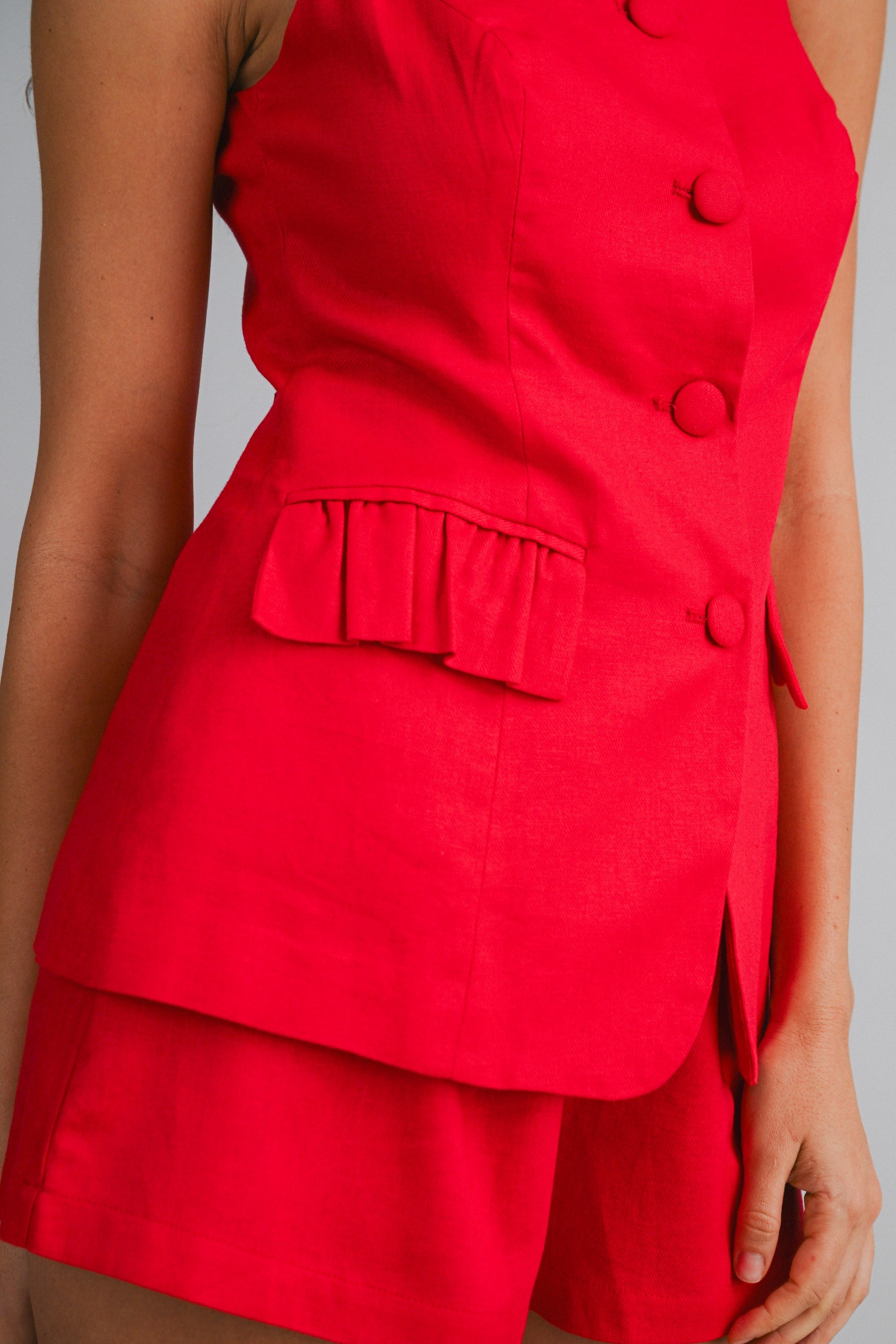 Linen Vest Set - Red