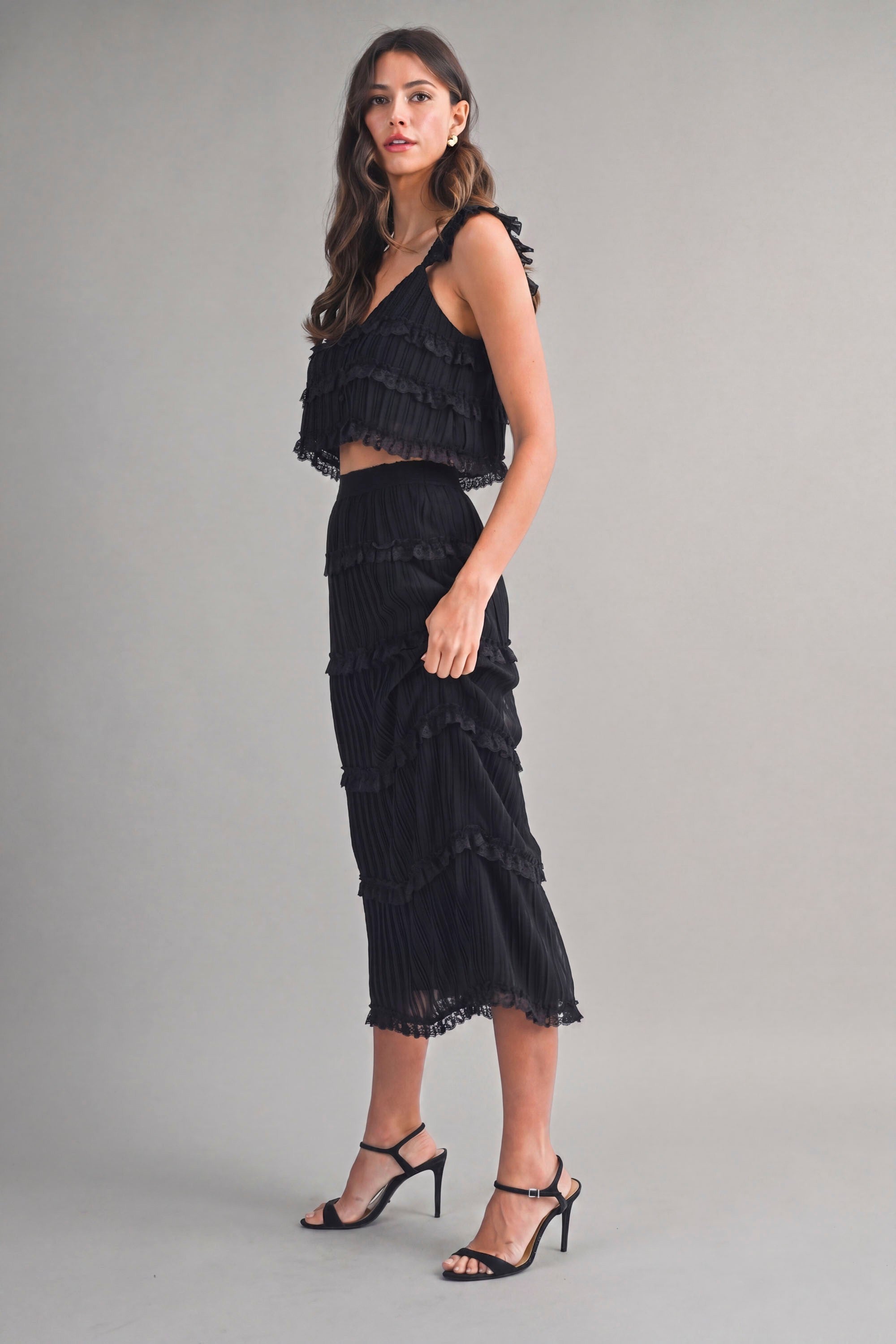 Amelia Chiffon Skirt Set - Black