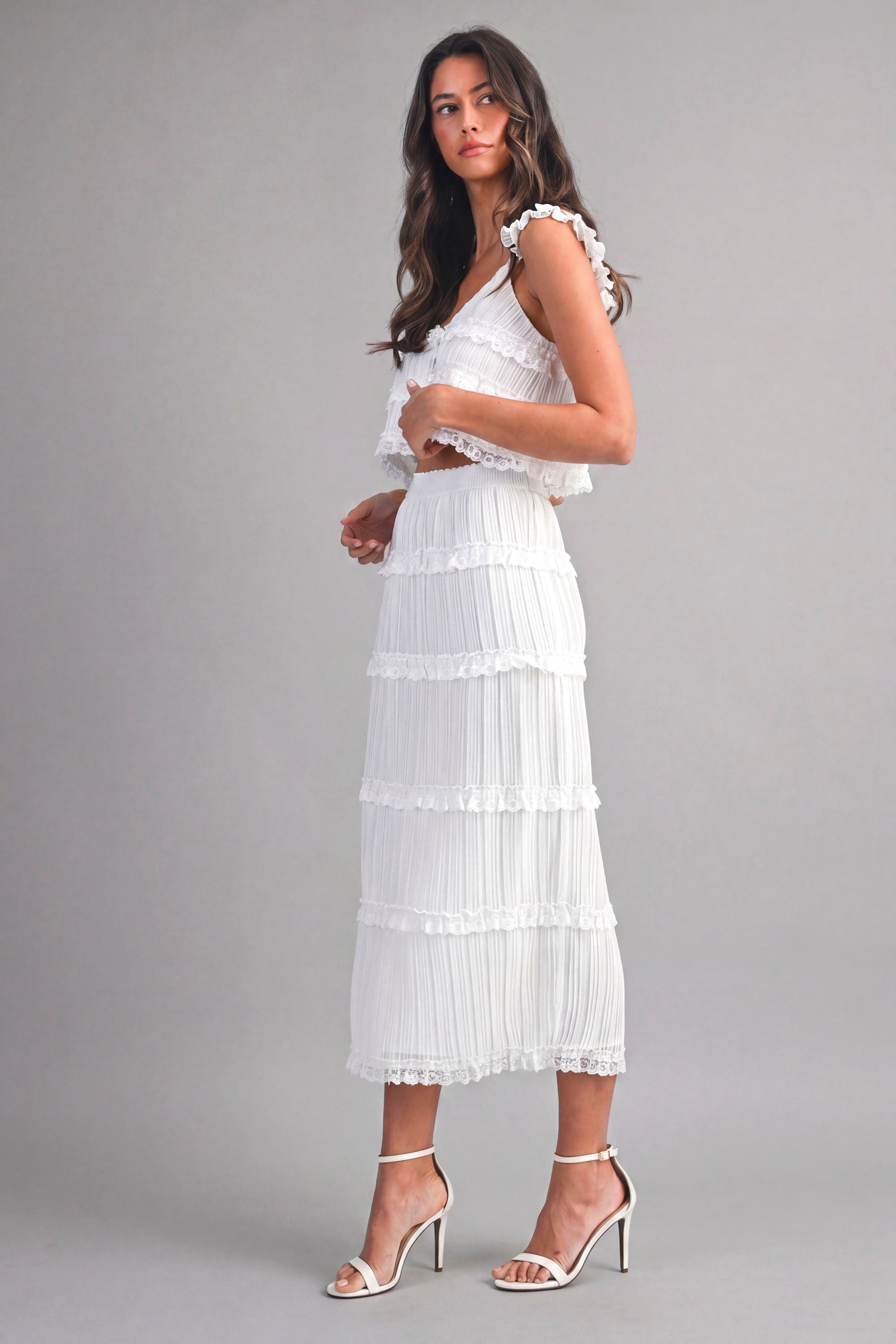 Amelia Chiffon Skirt Set - Off White