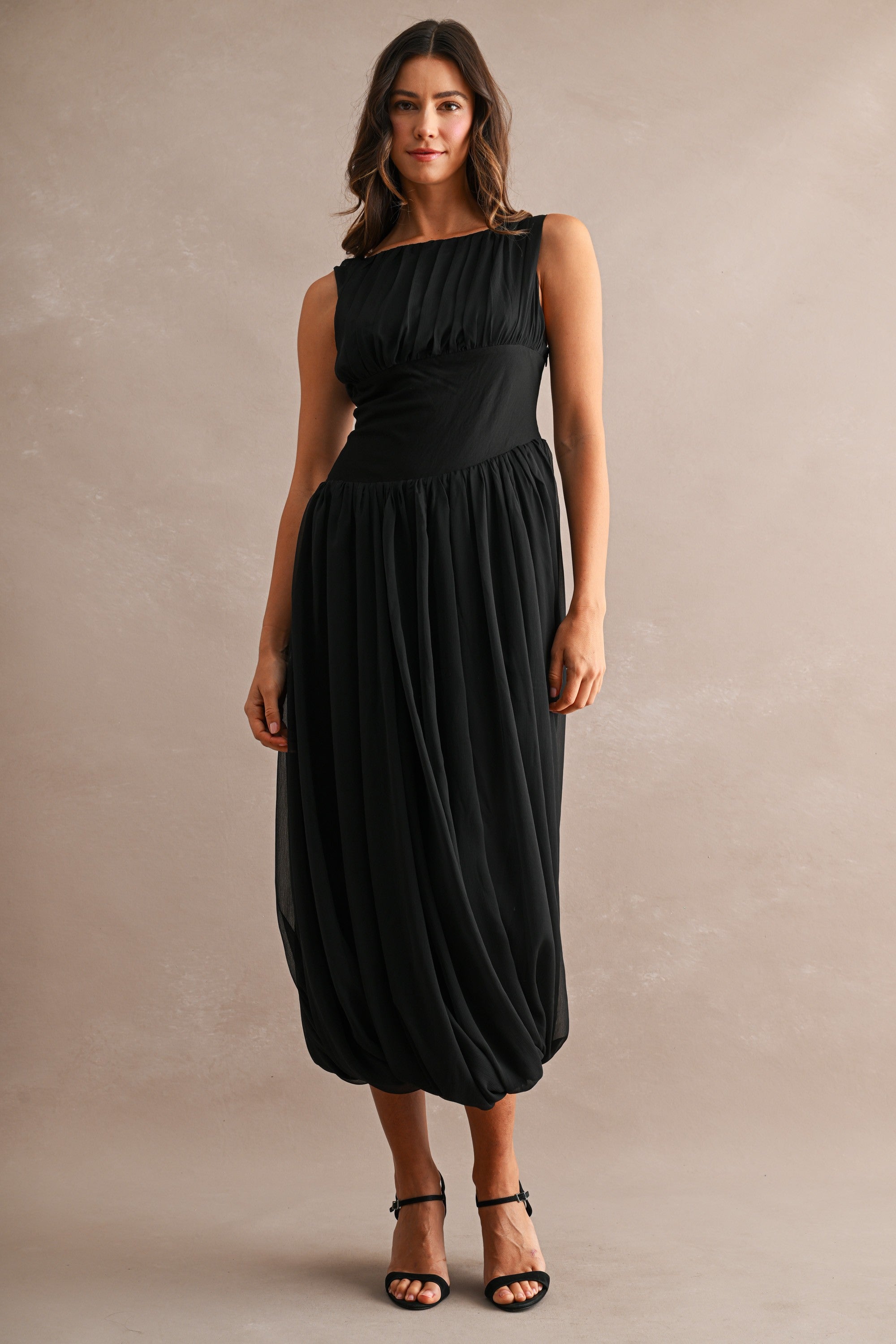 Bubble Hem Draped Midi Dress