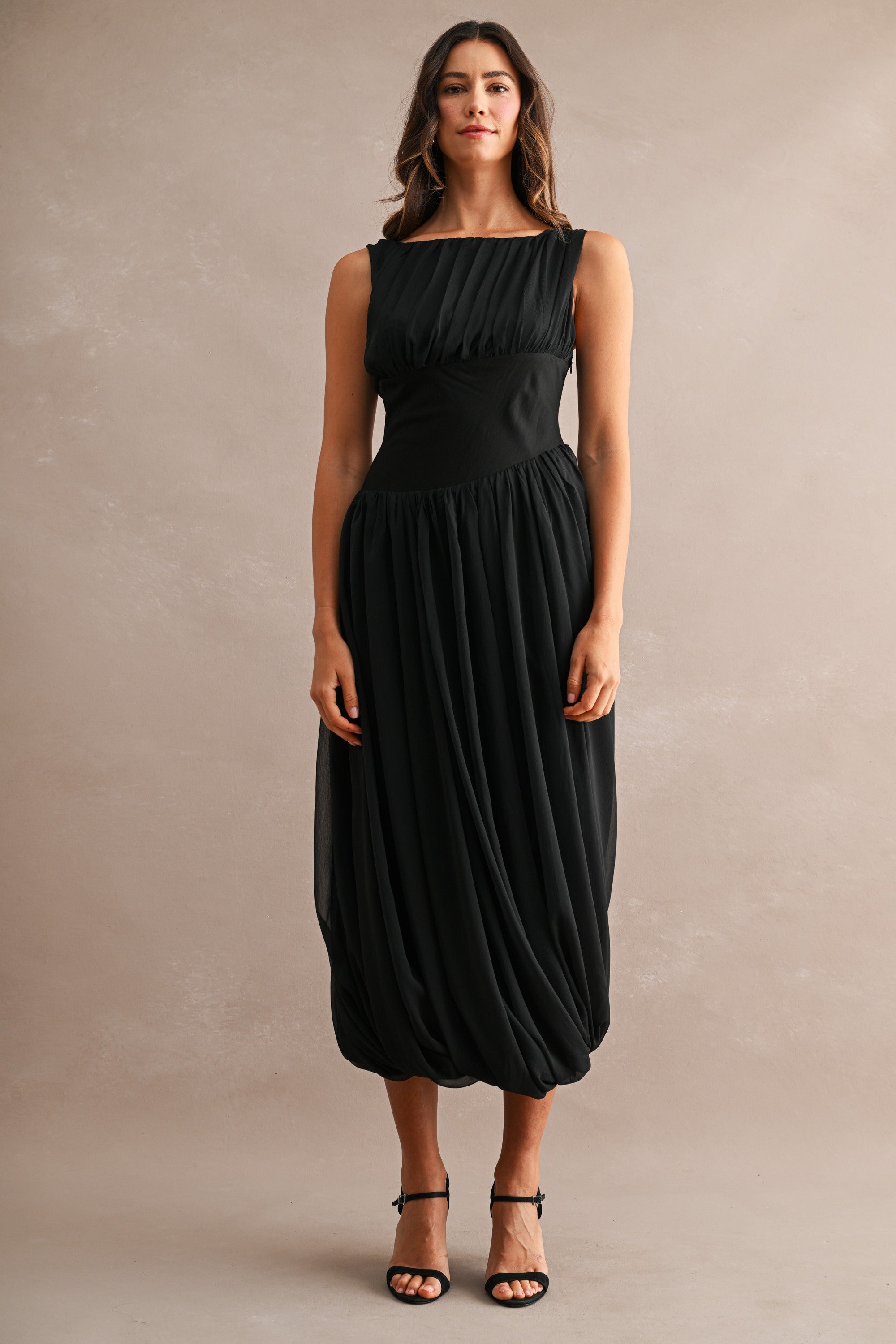 Bubble Hem Draped Midi Dress