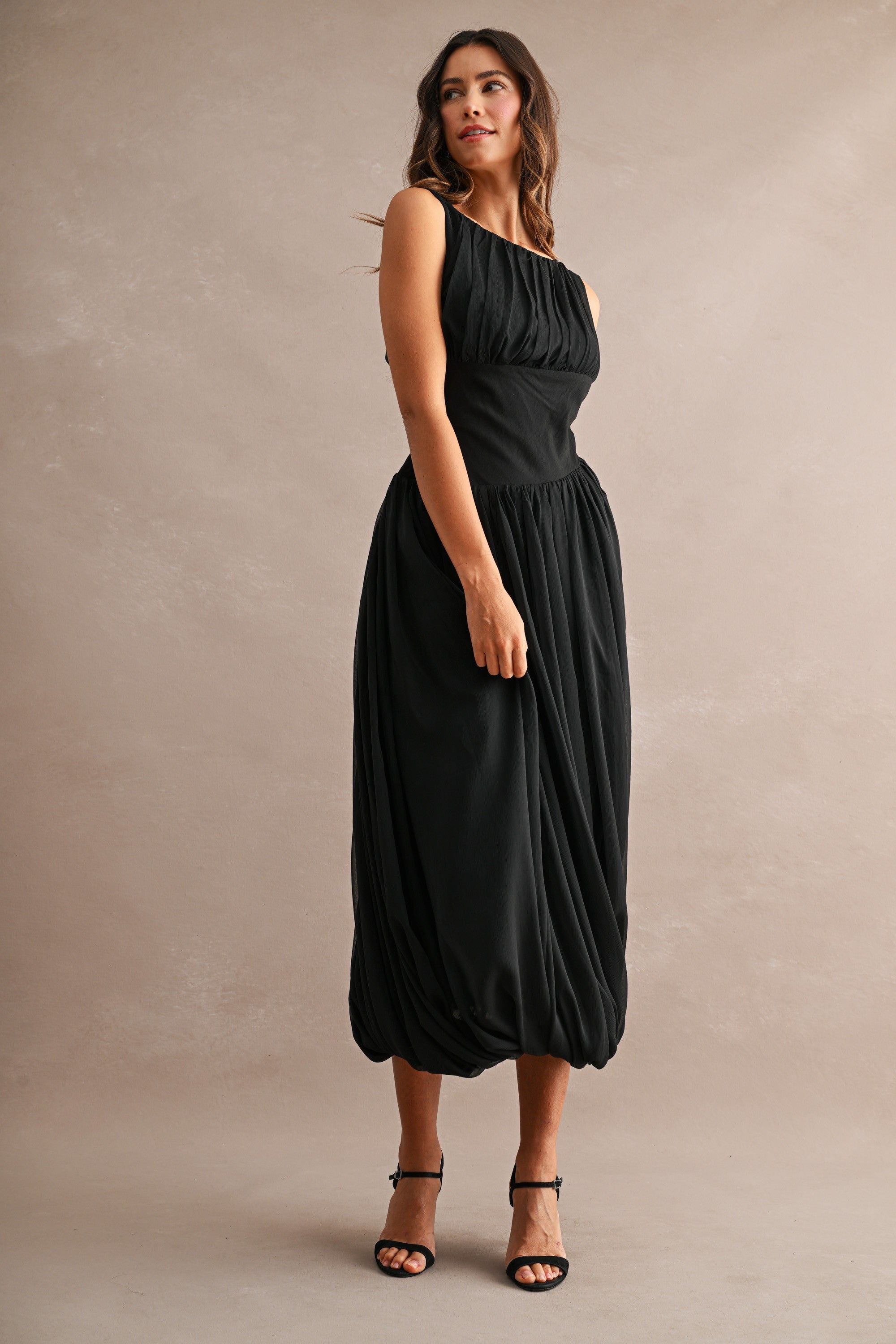 Bubble Hem Draped Midi Dress